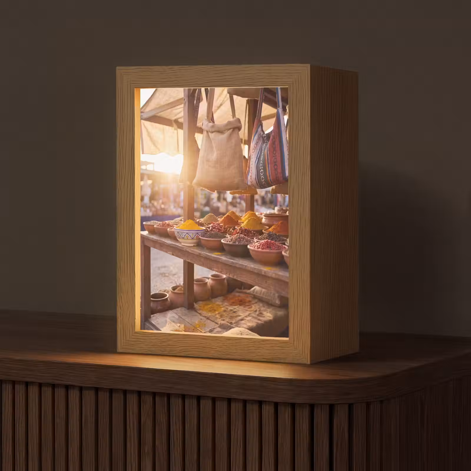 Tafellamp - Specerijen - Markt - Kleurrijk - Specerijen - Markt - Kleurrijk Light Box met kabel (Tafellamp) klein