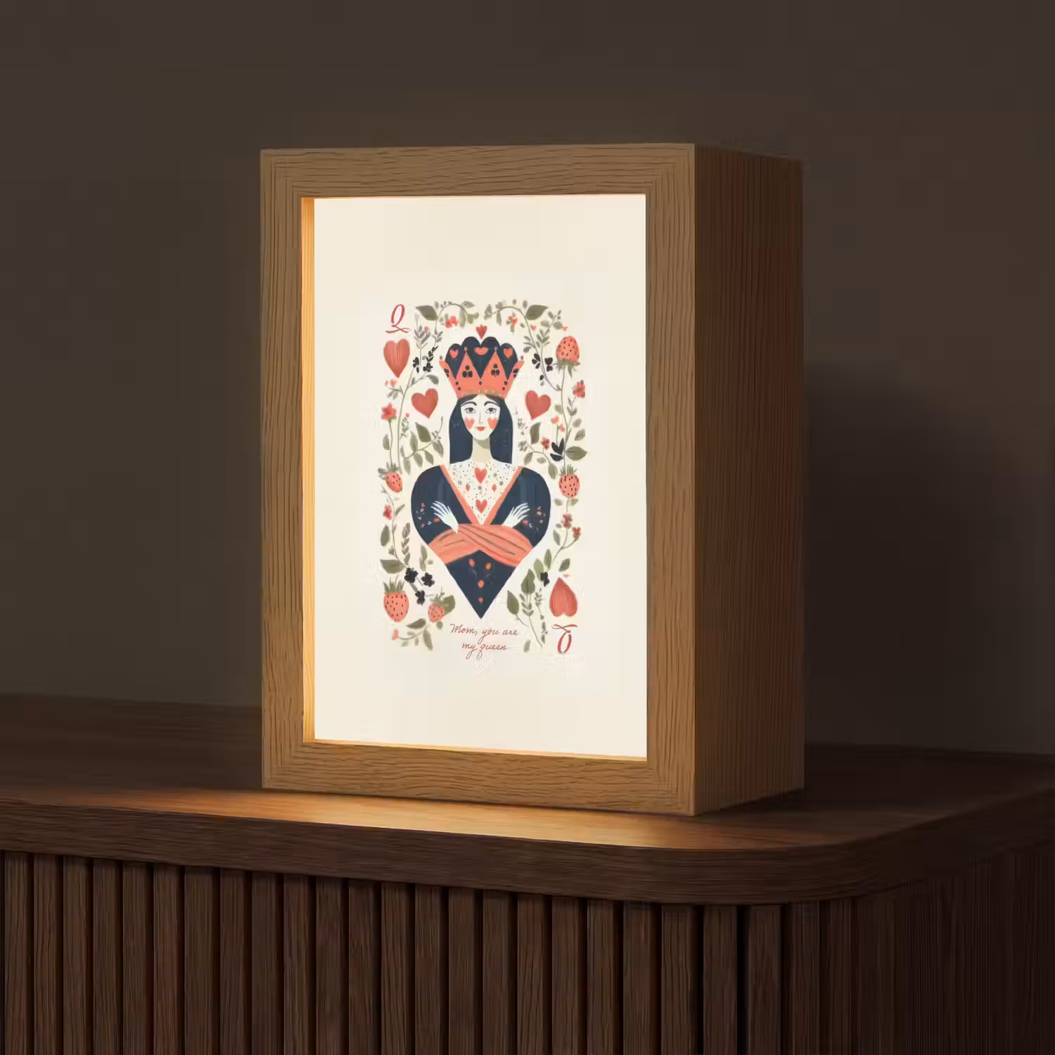 Speelkaart - Hartenkoningin - Bloemen - Hartjes Light Box met kabel (Tafellamp) klein -z3d_website