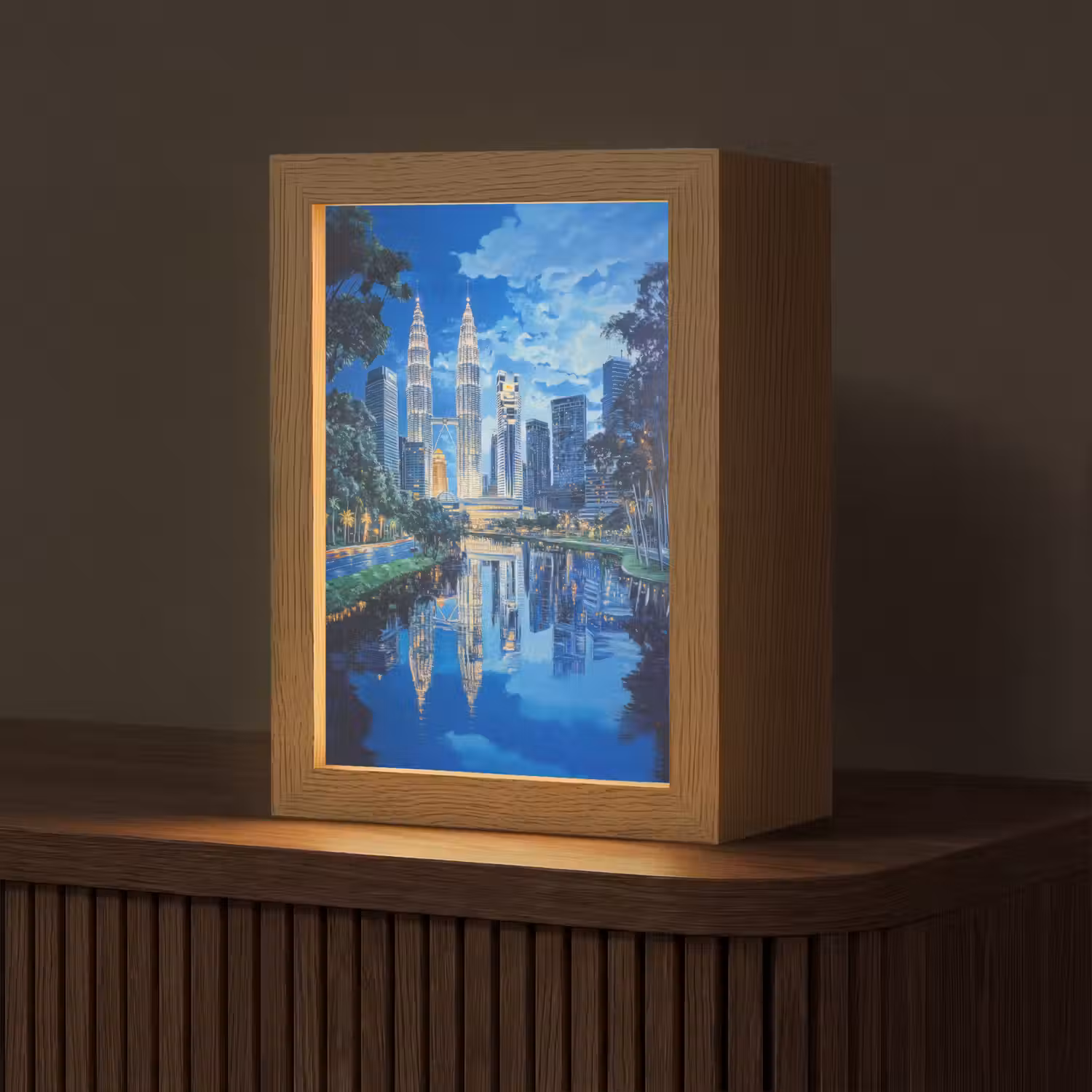 Stad Kuala Lumpur - Skyline - Wolkenkrabbers - Water Light Box met kabel (Tafellamp) klein -z3d_website