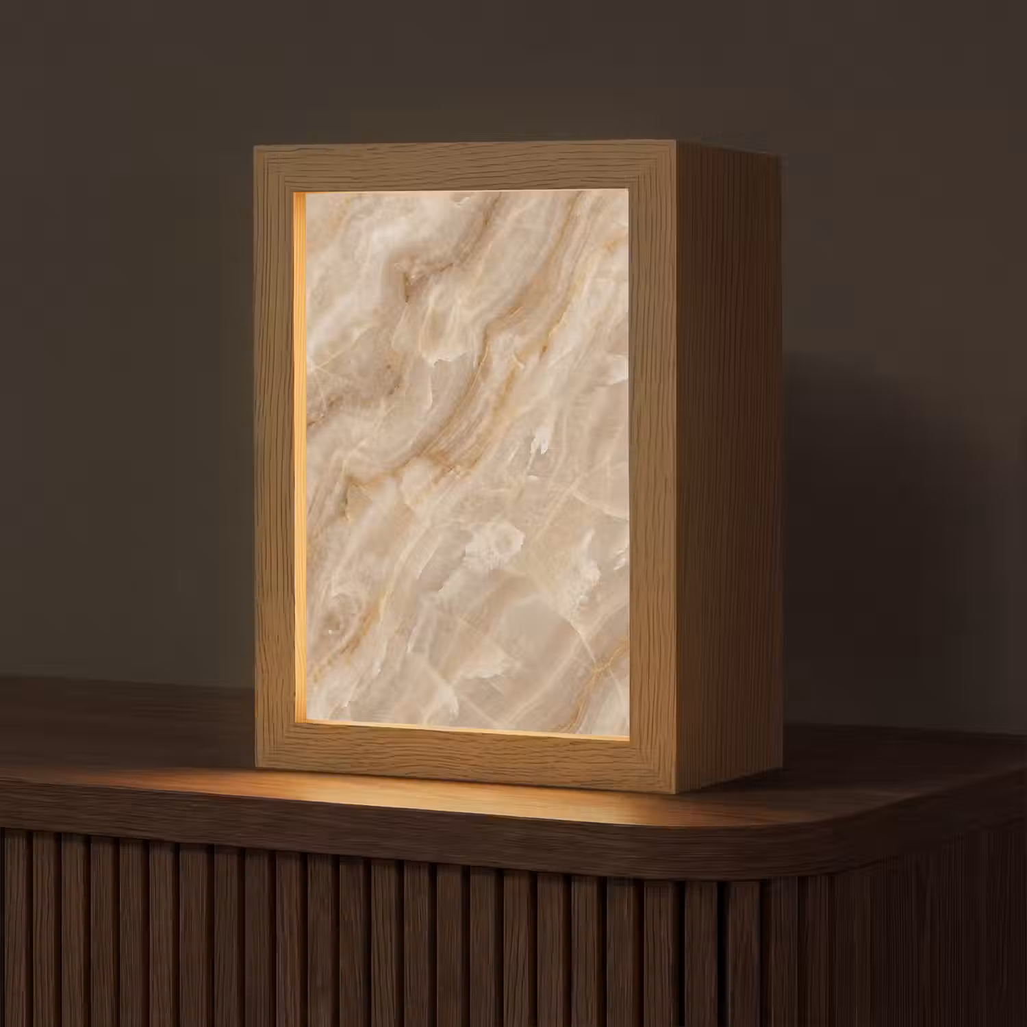 Steen - Ader - Natuur - Modern - Beige Light Box met kabel (Tafellamp) klein -z3d_website