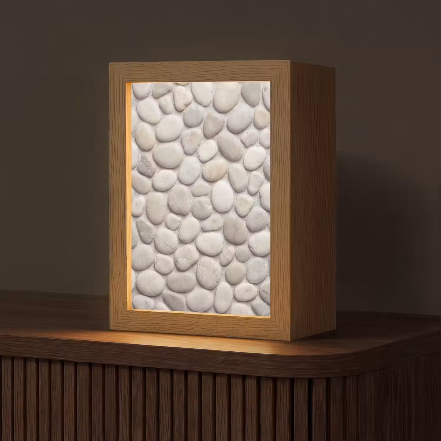 Steen - Kiezel - Natuur - Minimalistisch - Beige Light Box met kabel (Tafellamp) klein -z3d_website