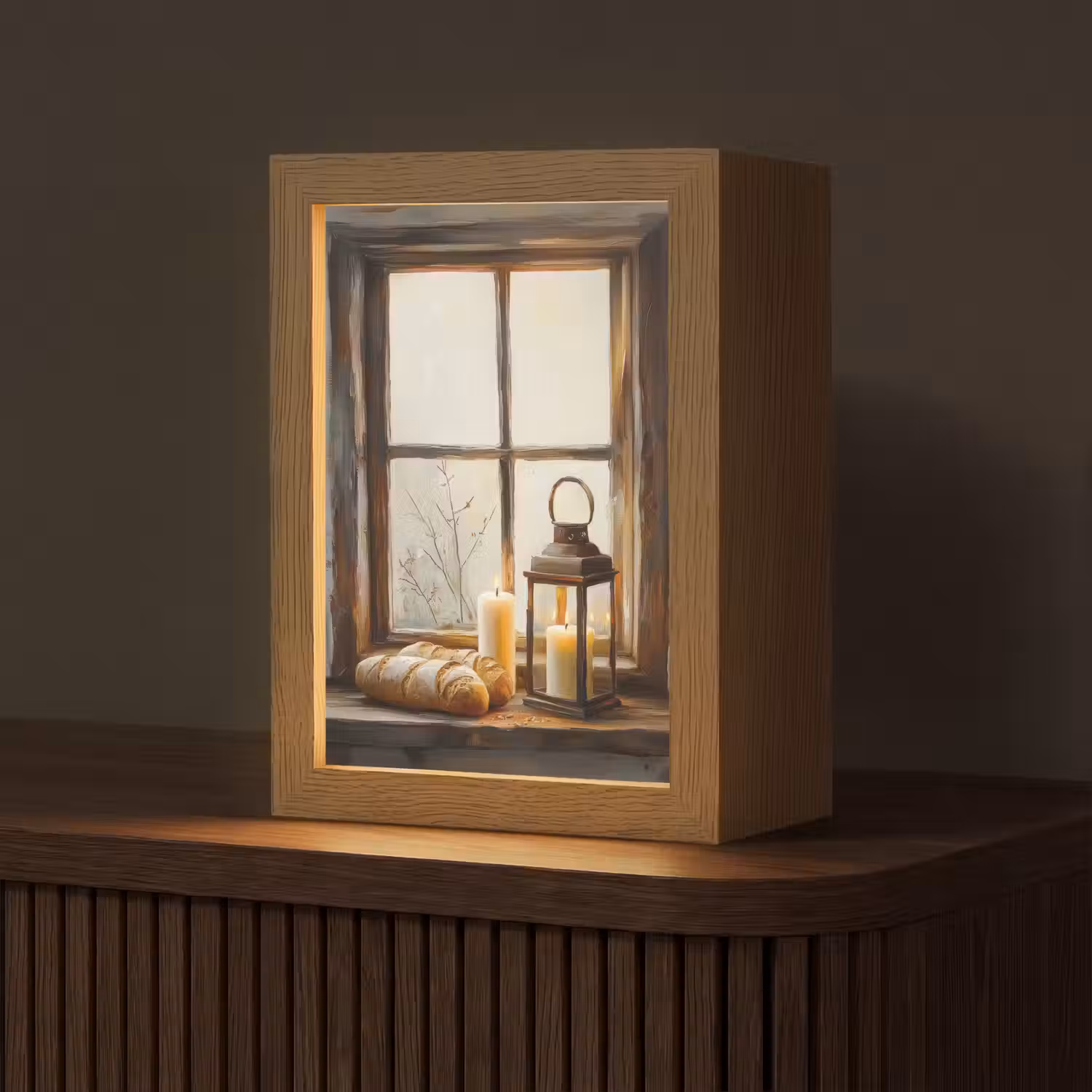 Stilleven - Rustiek - Kaarsen - Broden - Raam Light Box met kabel (Tafellamp) klein -z3d_website
