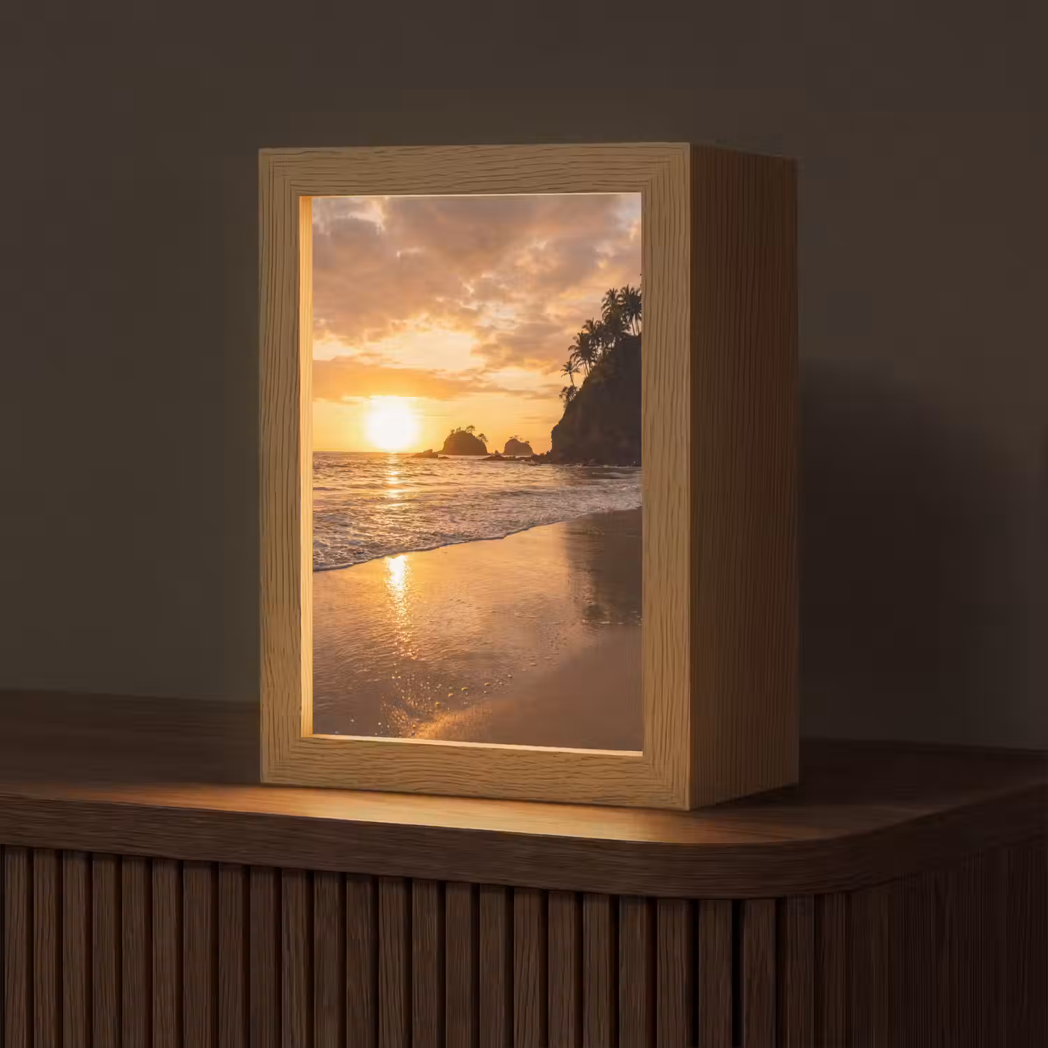 Strand - Zonsondergang - Natuur - Tropisch - Oranje Light Box met kabel (Tafellamp) klein -z3d_website