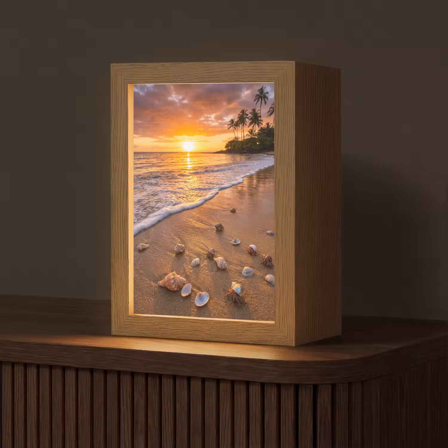 Strand - Zonsondergang - Palmbomen - Natuur - Oranje Light Box met kabel (Tafellamp) klein -z3d_website