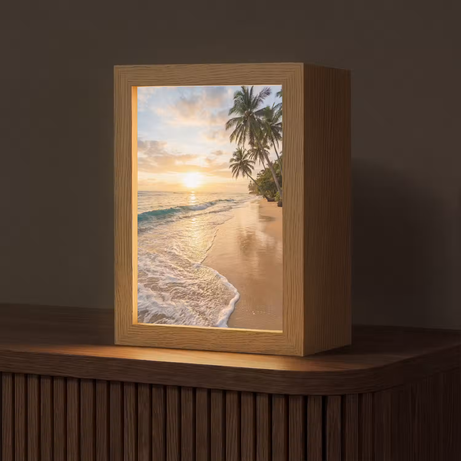 Strand - Zonsondergang - Tropisch - Natuur - Goud Light Box met kabel (Tafellamp) klein -z3d_website
