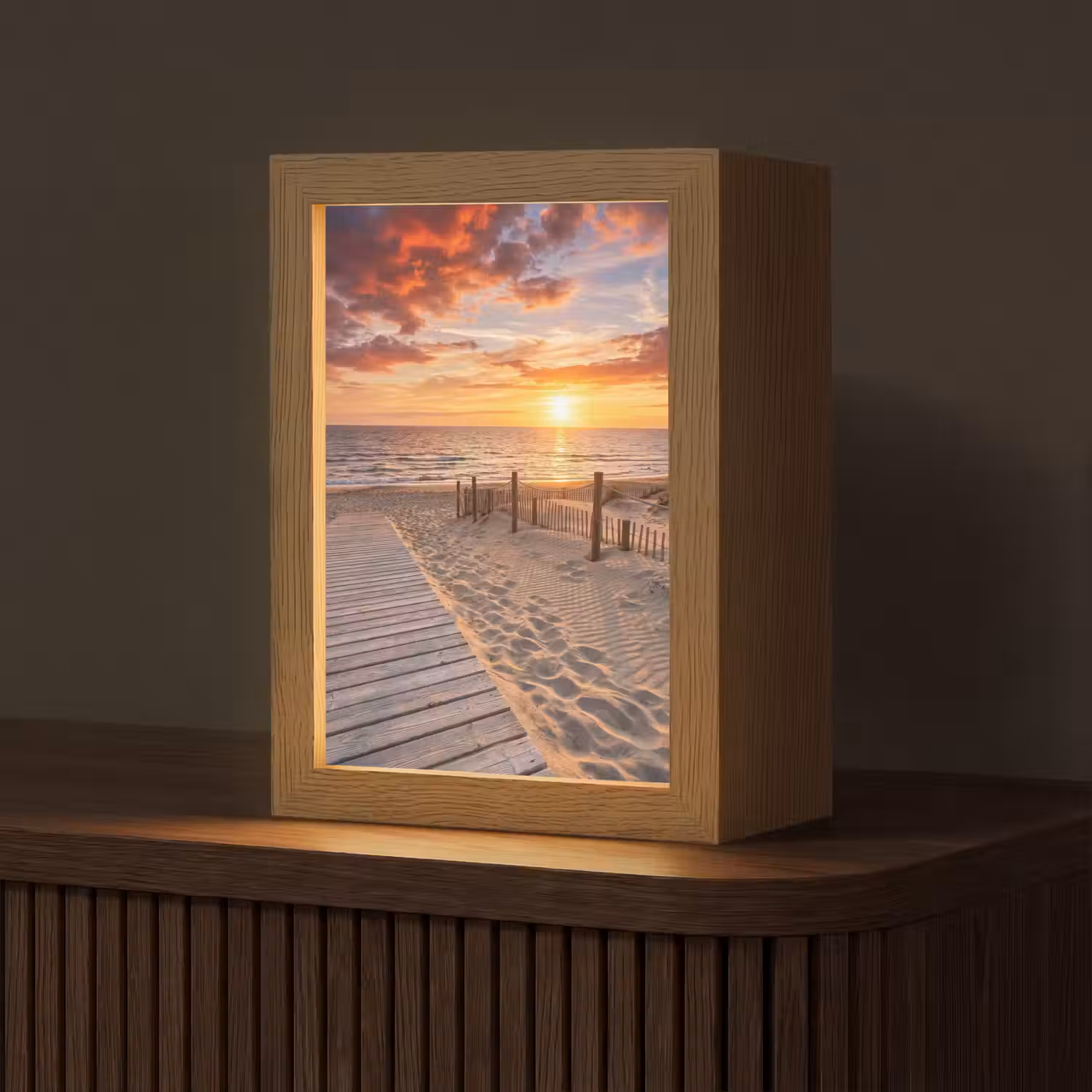 Strand - Zonsondergang - Zee - Natuur - Oranje Light Box met kabel (Tafellamp) klein -z3d_website