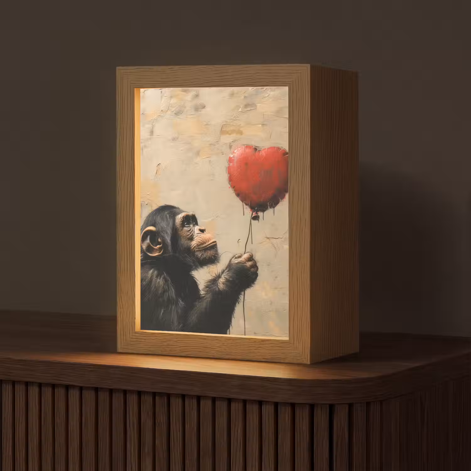 Street art - Chimpansee - Ballon - Graffiti - Banksy Style Light Box met kabel (Tafellamp) klein -z3d_website