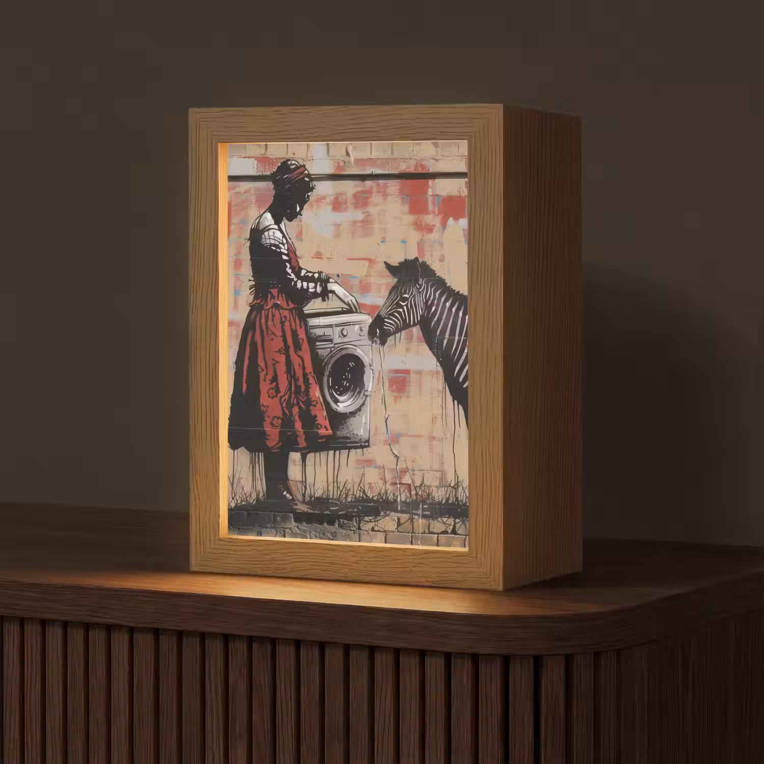 Street art - Zebra - Vrouw - Dieren - Graffiti - Banksy Style Light Box met kabel (Tafellamp) klein -z3d_website