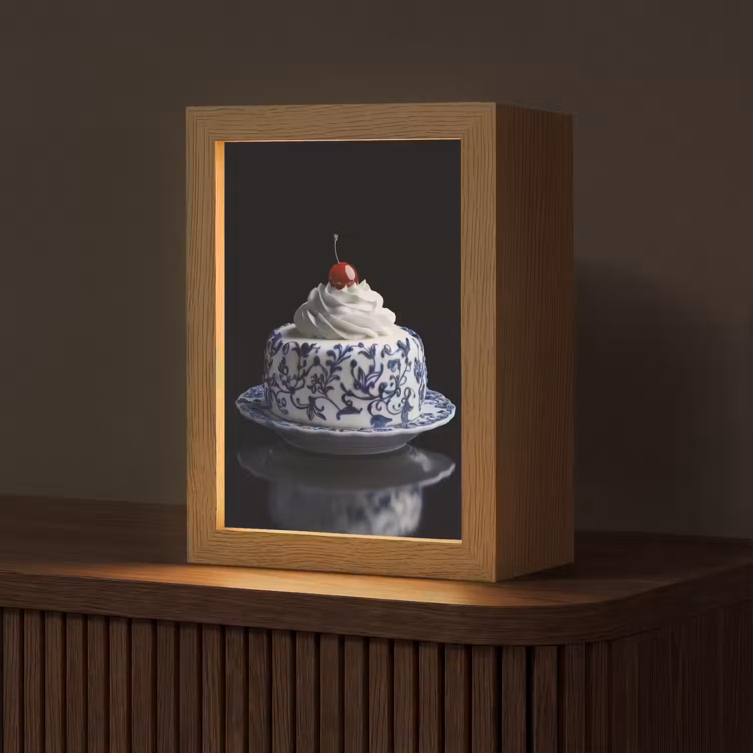 Taart - Slagroom - Kers - Bord - Delfts blauw Light Box met kabel (Tafellamp) klein -z3d_website