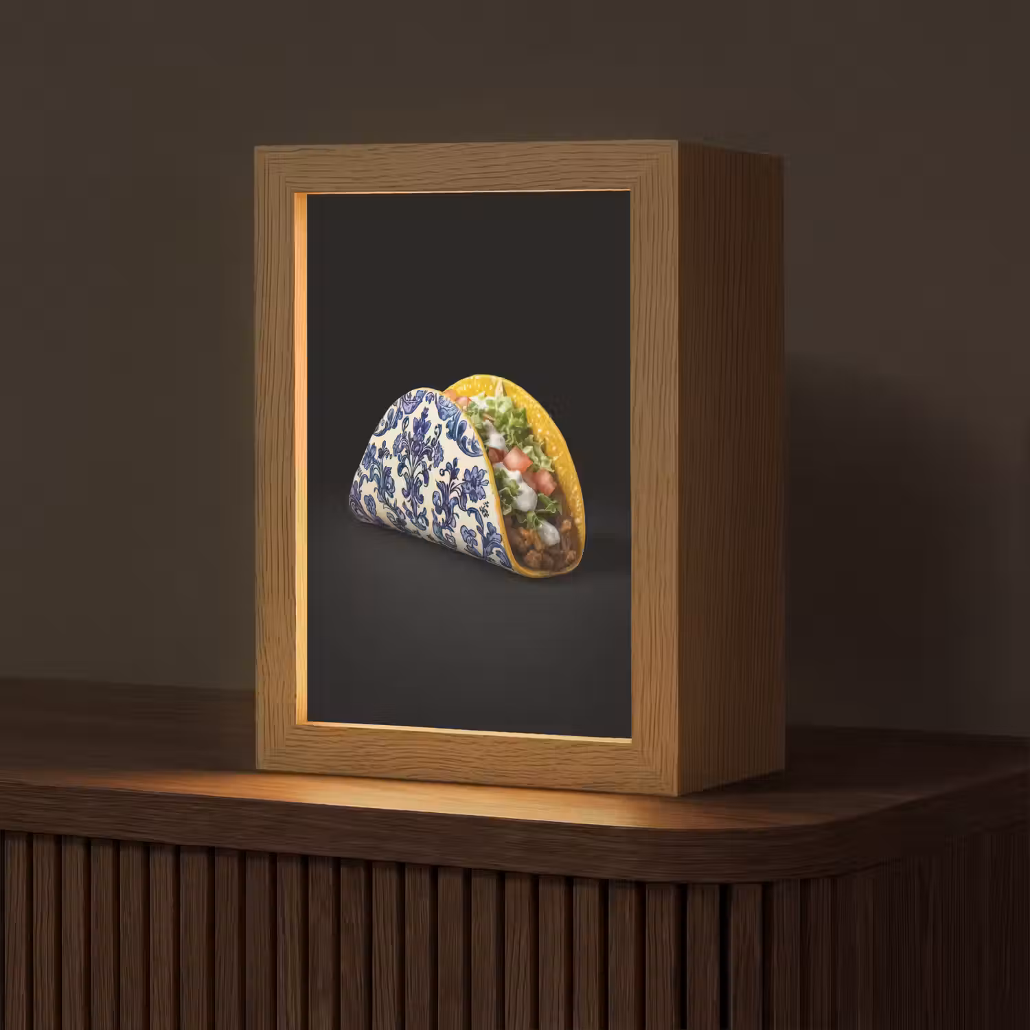 Taco - Vlees - Salade - Delftsblauw - Motief Light Box met kabel (Tafellamp) klein -z3d_website