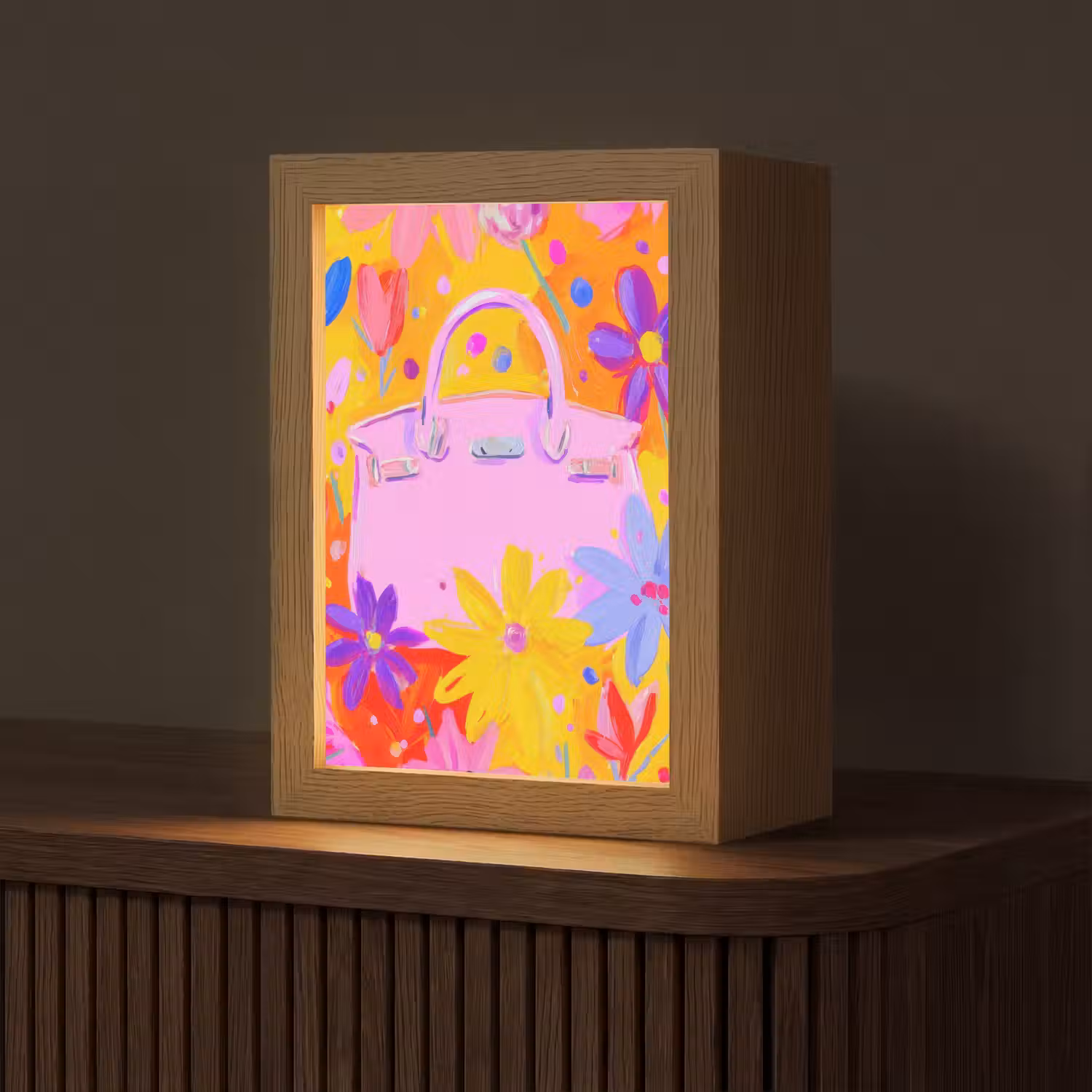 Tas - Roze - Bloemen Light Box met kabel (Tafellamp) klein -z3d_website