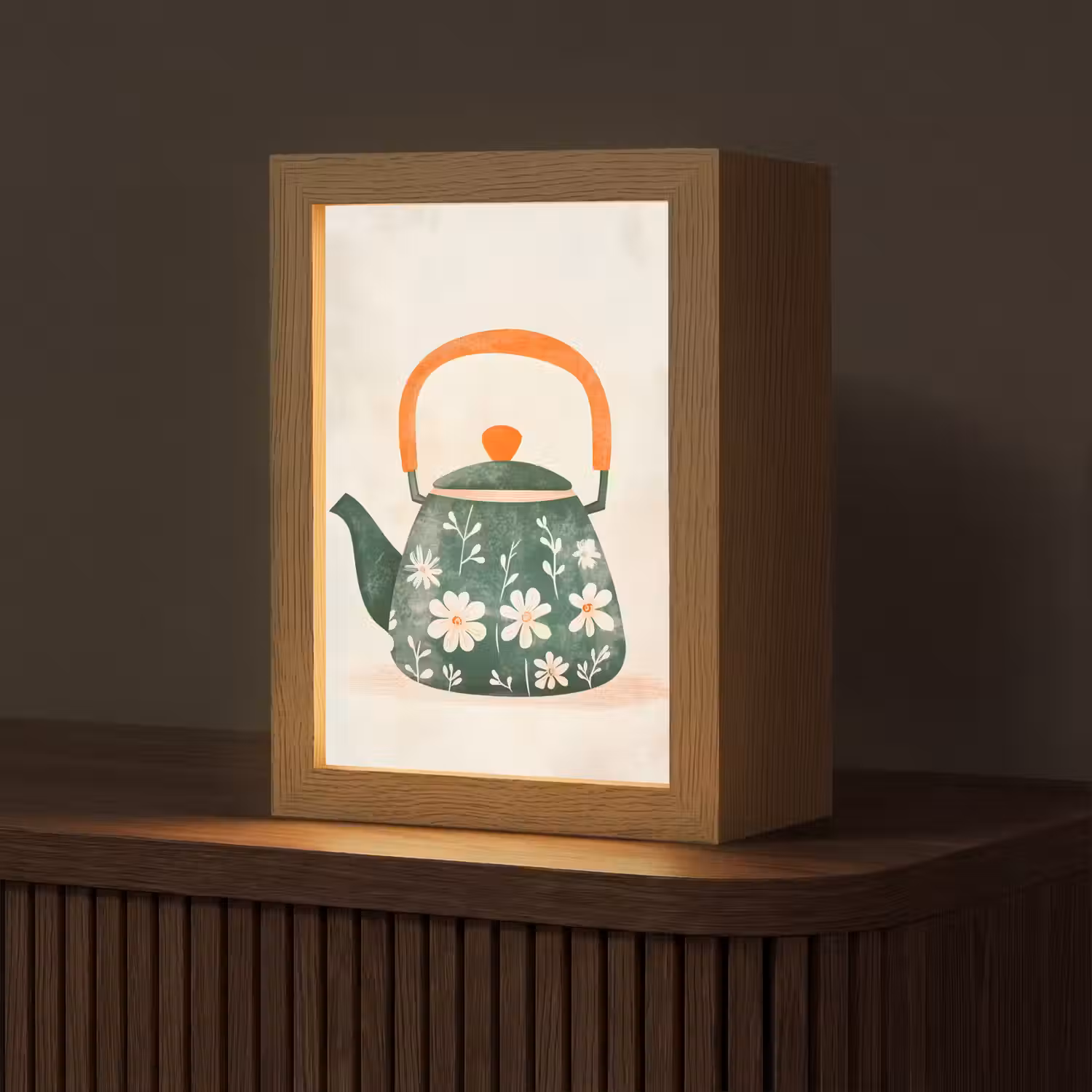 Theepot - Groen - Bloemen - Oranje Light Box met kabel (Tafellamp) klein -z3d_website