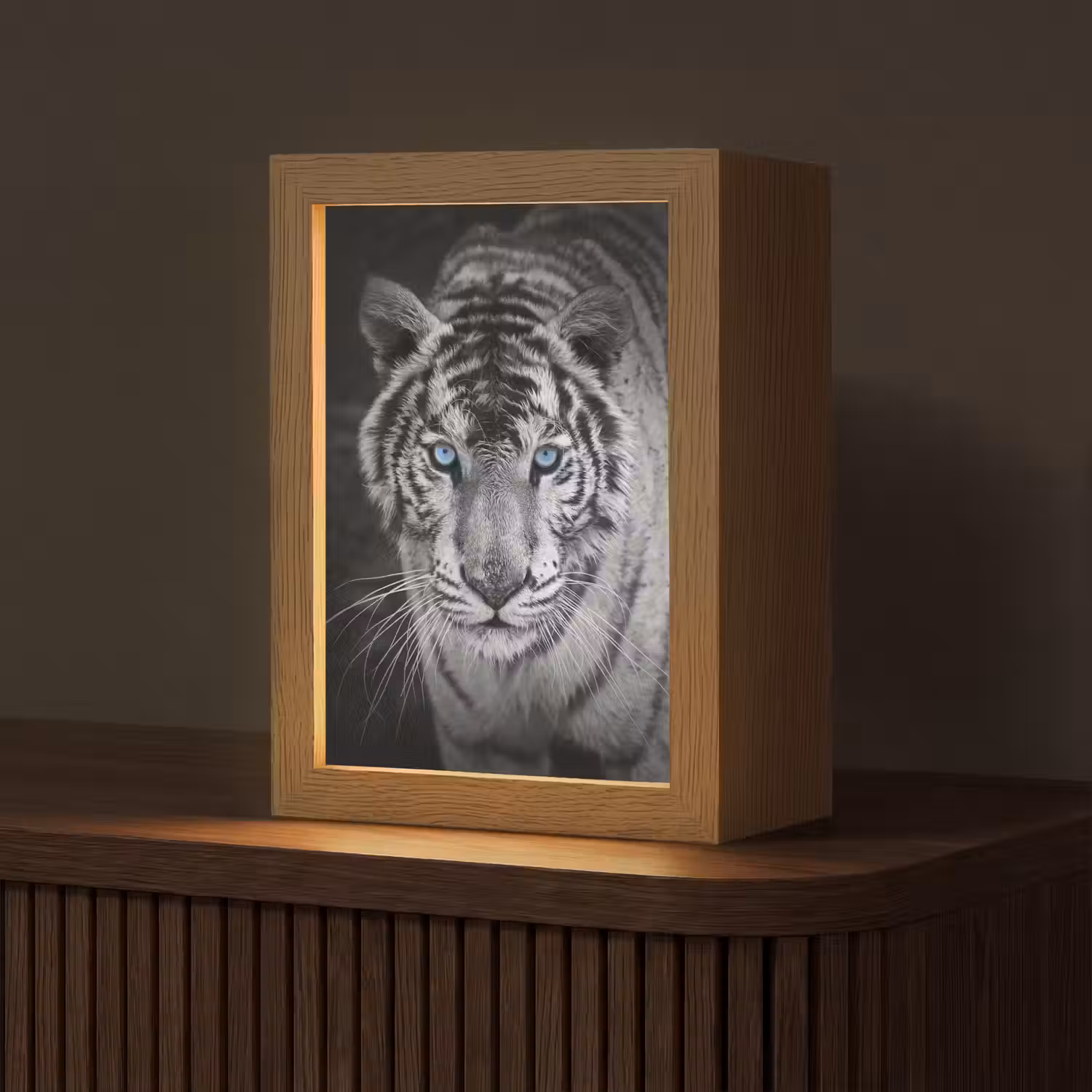 Tijger - Dier - Zwart - Blauw - Modern Light Box met kabel (Tafellamp) klein -z3d_website
