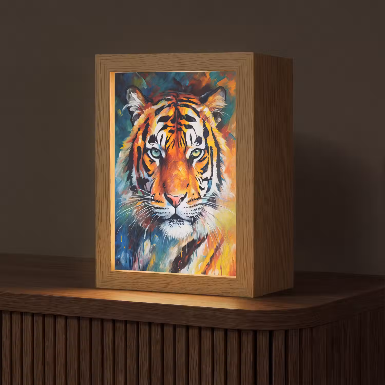Tijger - Dieren - Olieverf - Kunst Light Box met kabel (Tafellamp) klein -z3d_website