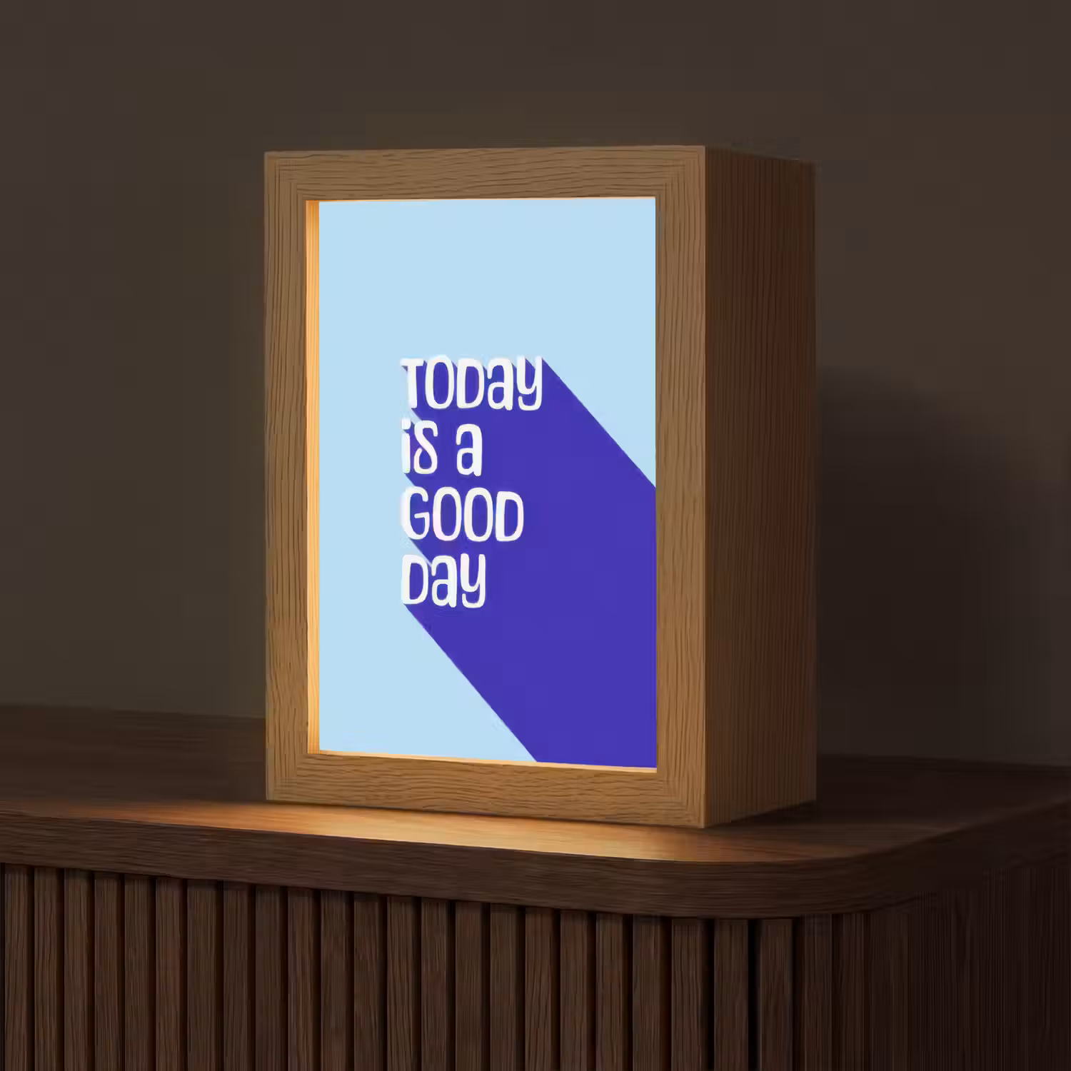 Today is a good day - Blauw - Schaduw Light Box met kabel (Tafellamp) klein -z3d_website