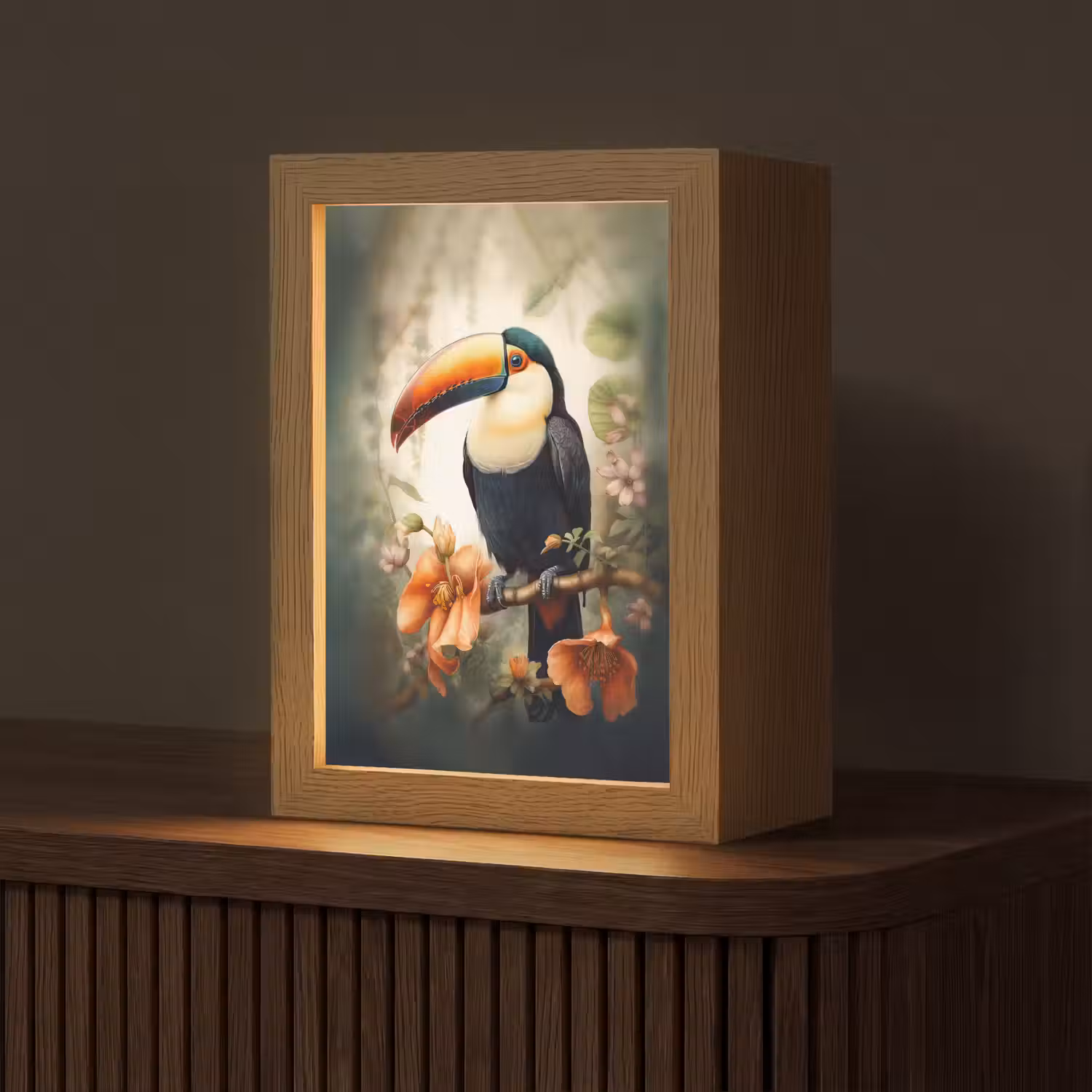 Toekan - Vogel - Bloemen - Planten Light Box met kabel (Tafellamp) klein -z3d_website