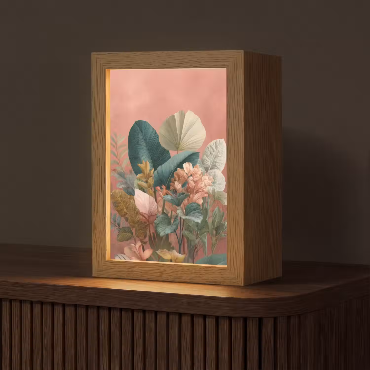 Tropische bladeren - Bloemen - Roze - groen Light Box met kabel (Tafellamp) klein -z3d_website