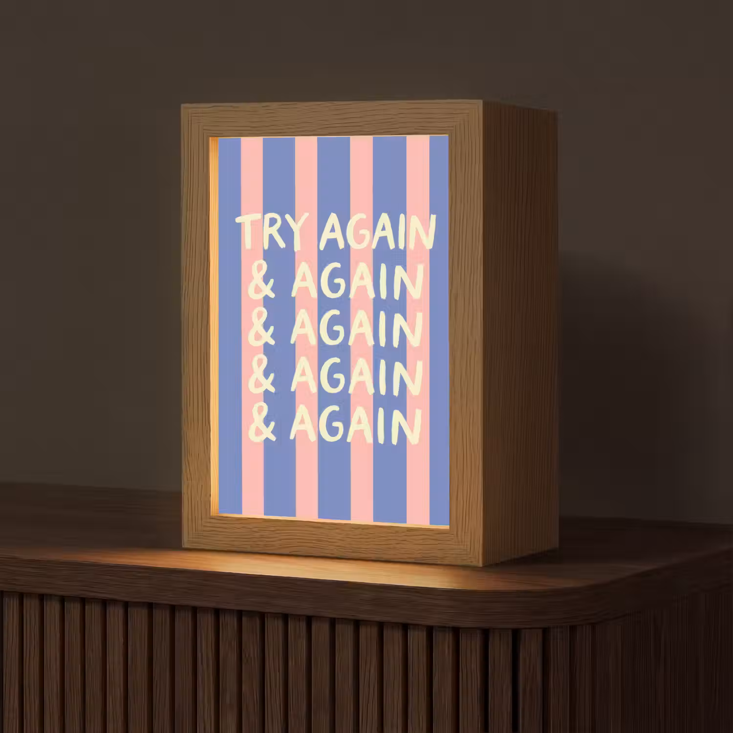 Try again - Strepen - Roze - Verticaal - Blauw Light Box met kabel (Tafellamp) klein -z3d_website