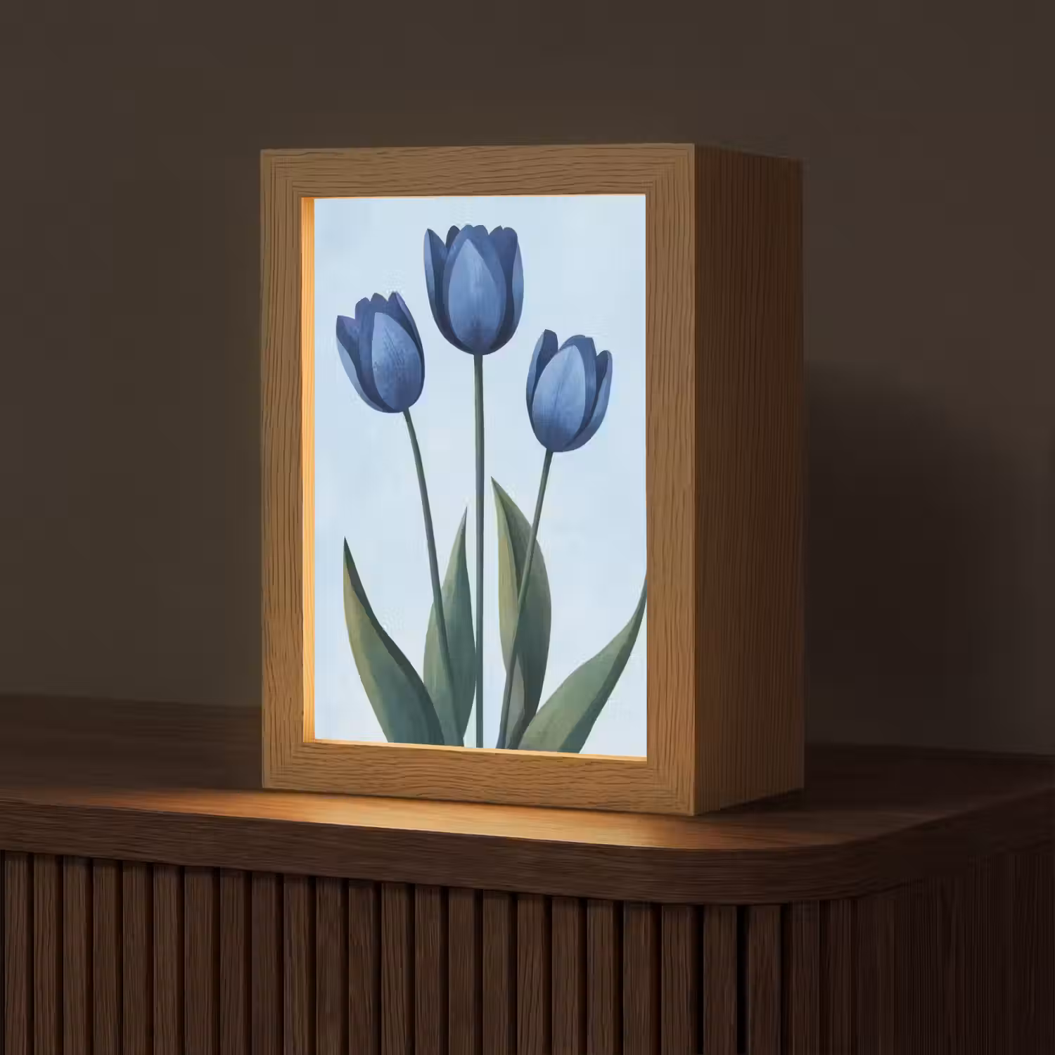 Tulpen - Blauw - Bladeren Light Box met kabel (Tafellamp) klein -z3d_website