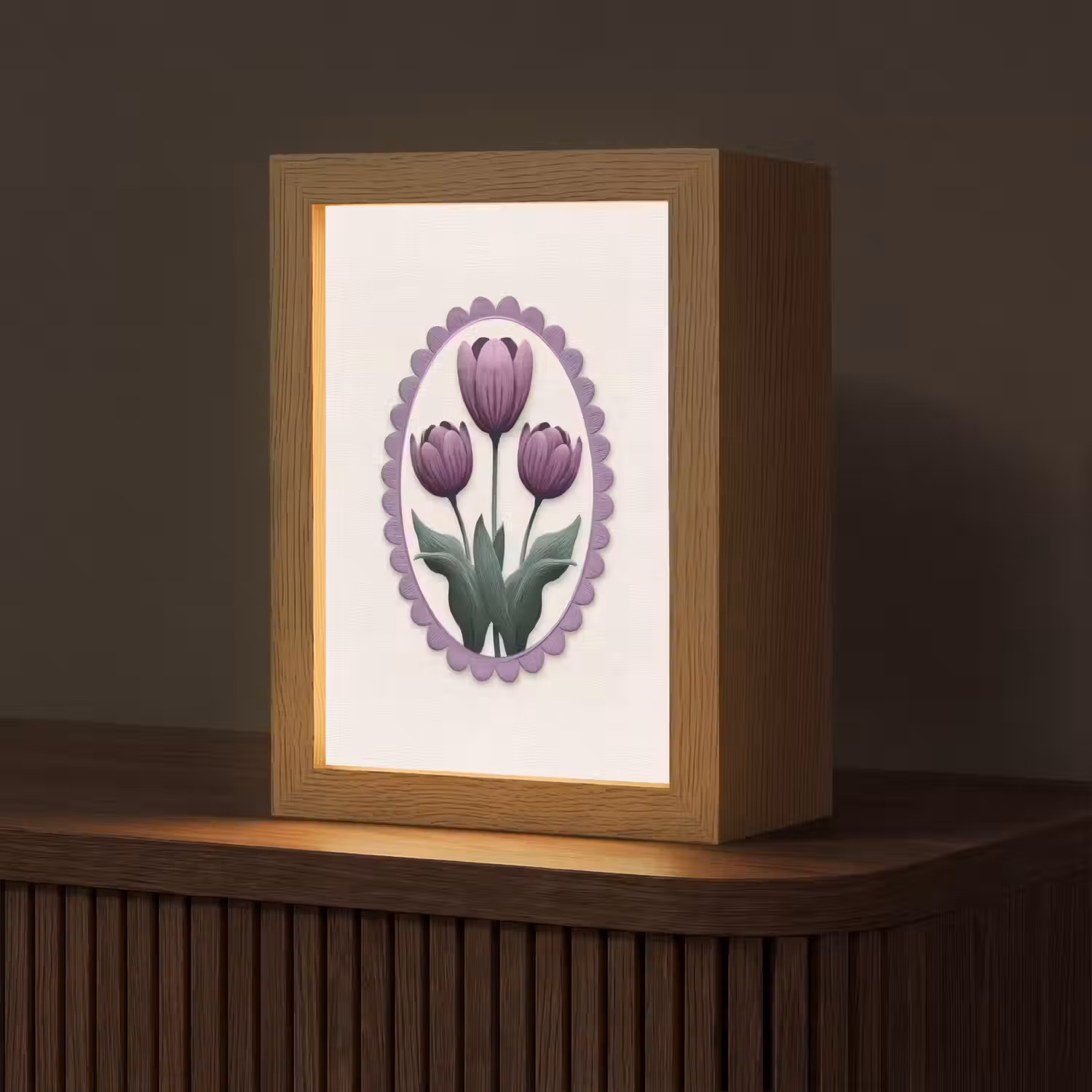 Tulpen - Paars - Lijst - Bladeren Light Box met kabel (Tafellamp) klein -z3d_website