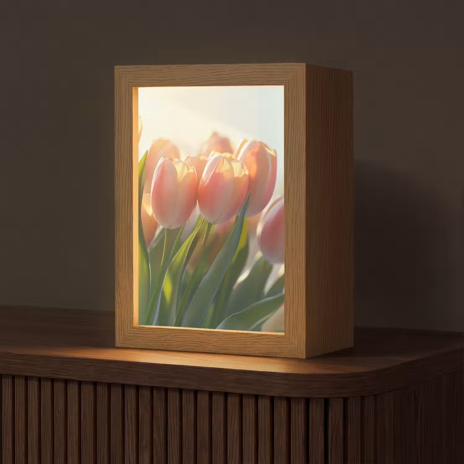 Tulpen - Roze - Zonnestralen Light Box met kabel (Tafellamp) klein -z3d_website