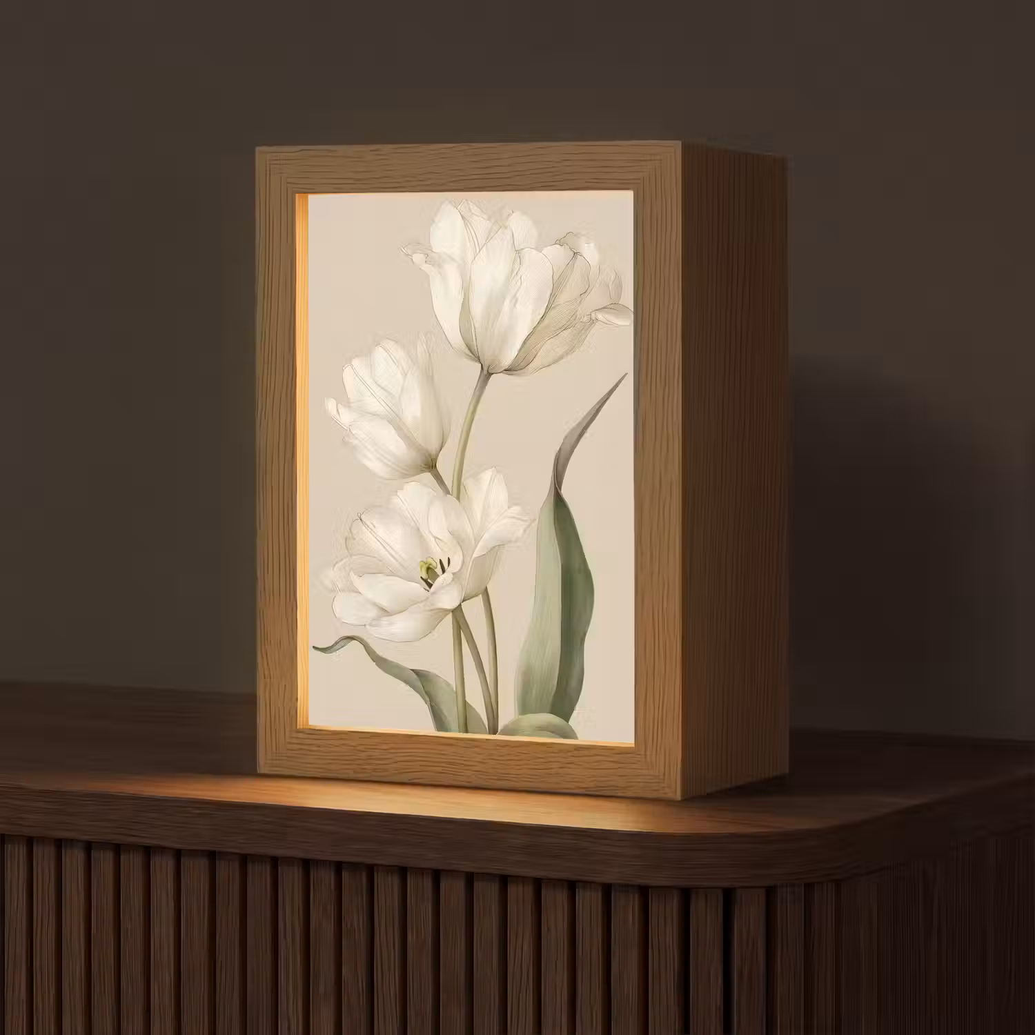 Tulpen - Wit - Bladeren Light Box met kabel (Tafellamp) klein -z3d_website