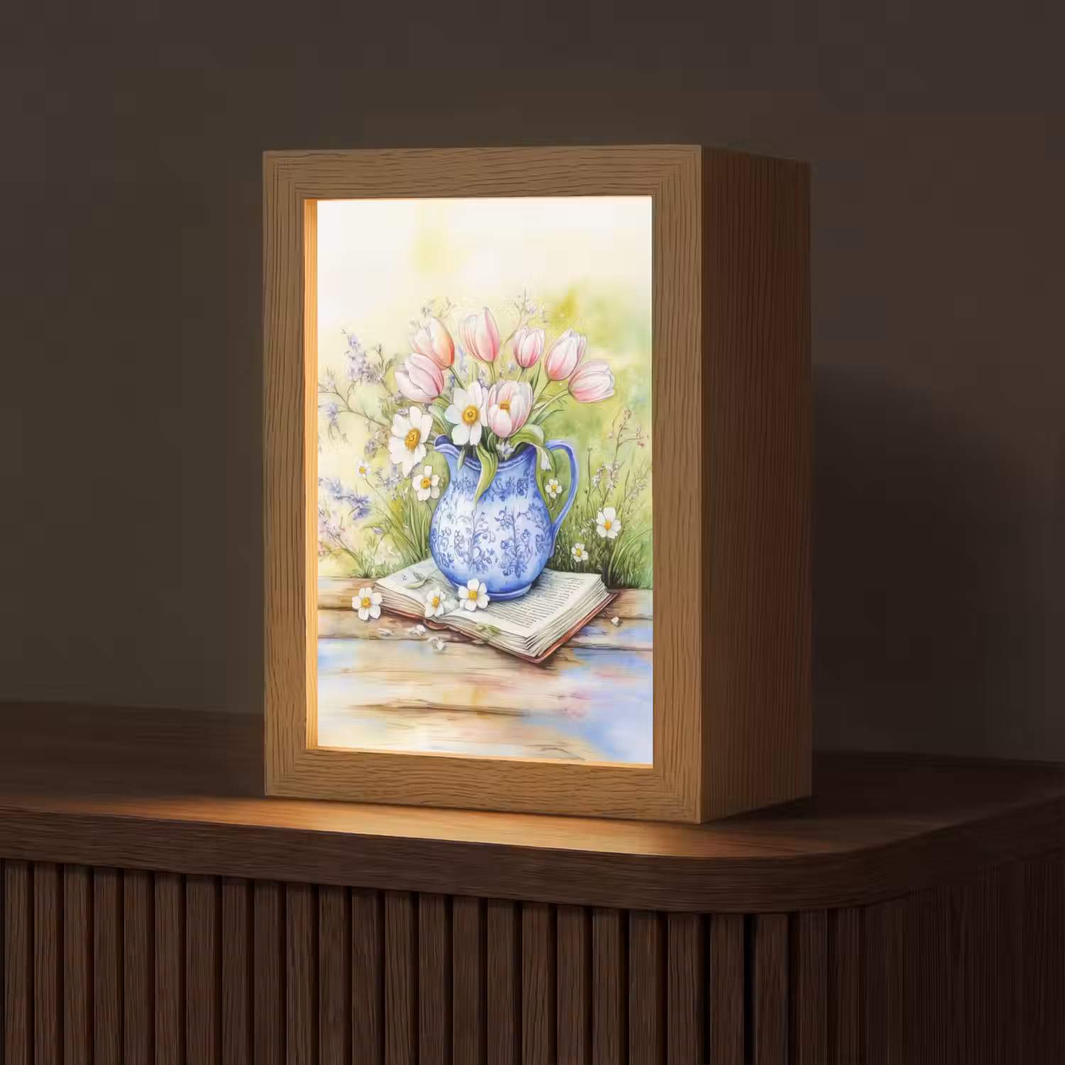 Vaas - Delftsblauw - Madeliefjes Light Box met kabel (Tafellamp) klein -z3d_website