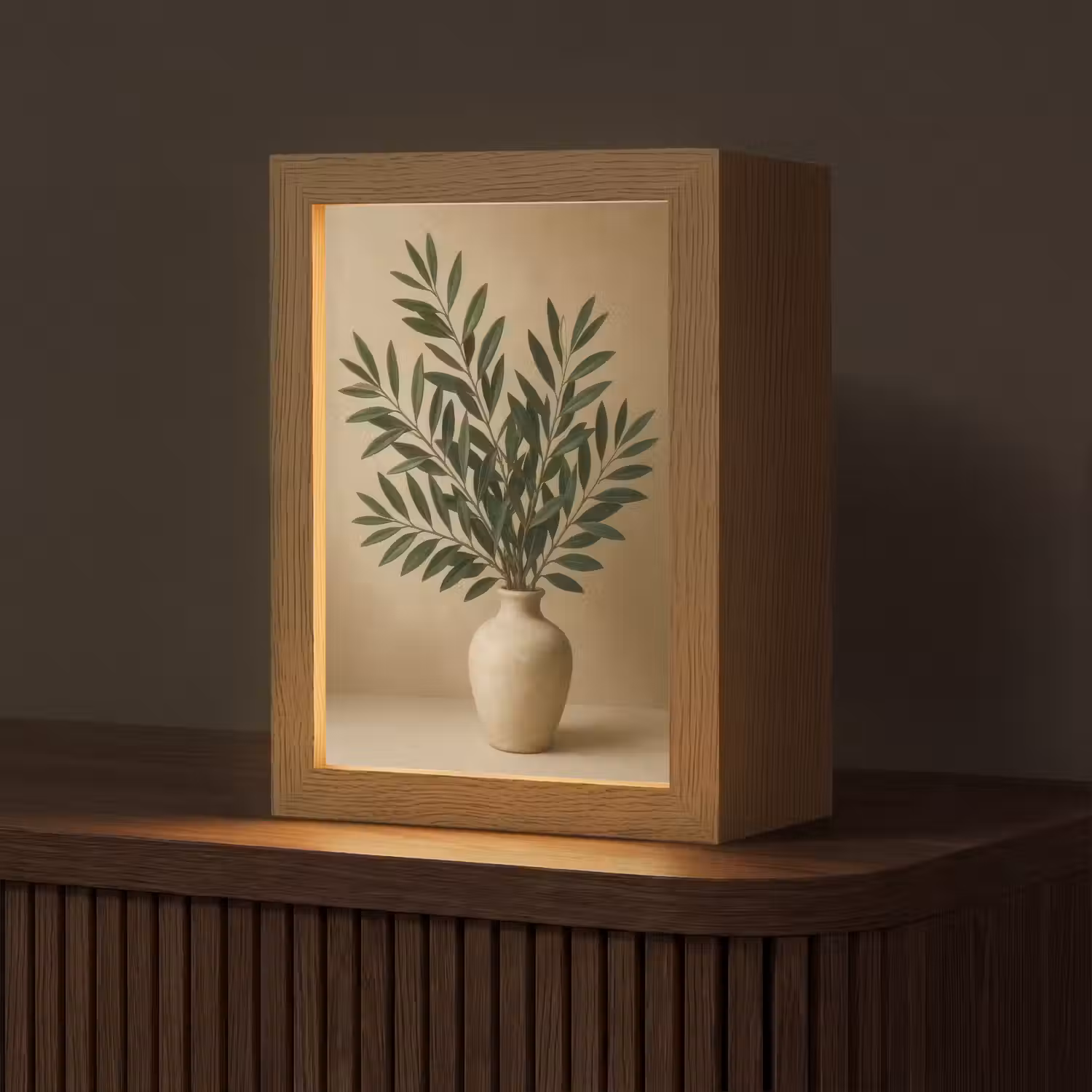Vaas - Olijftakken - Bladeren - Beige Light Box met kabel (Tafellamp) klein -z3d_website