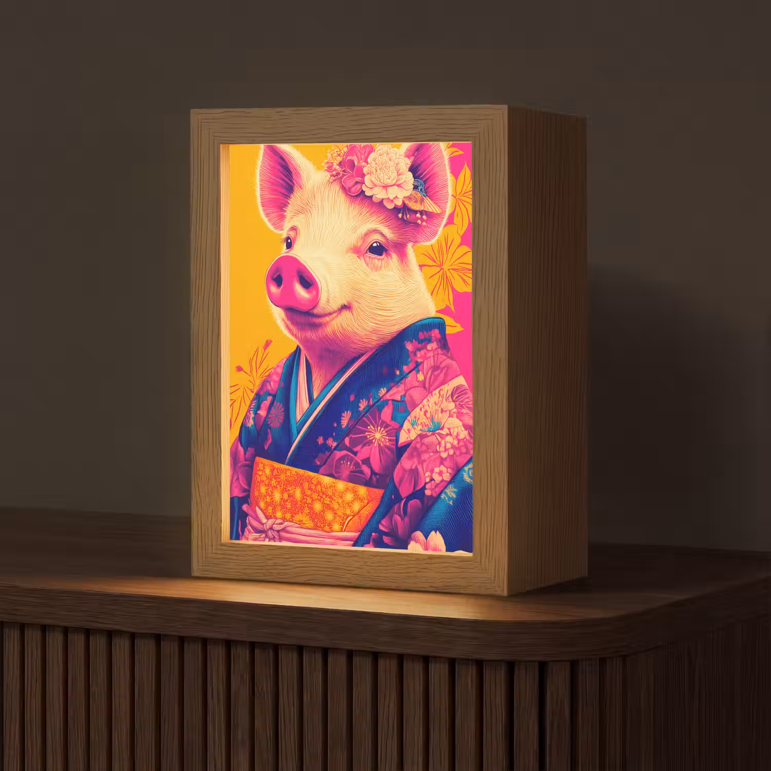 Varken - Bloemkroon - Kimono - Abstract Light Box met kabel (Tafellamp) klein -z3d_website