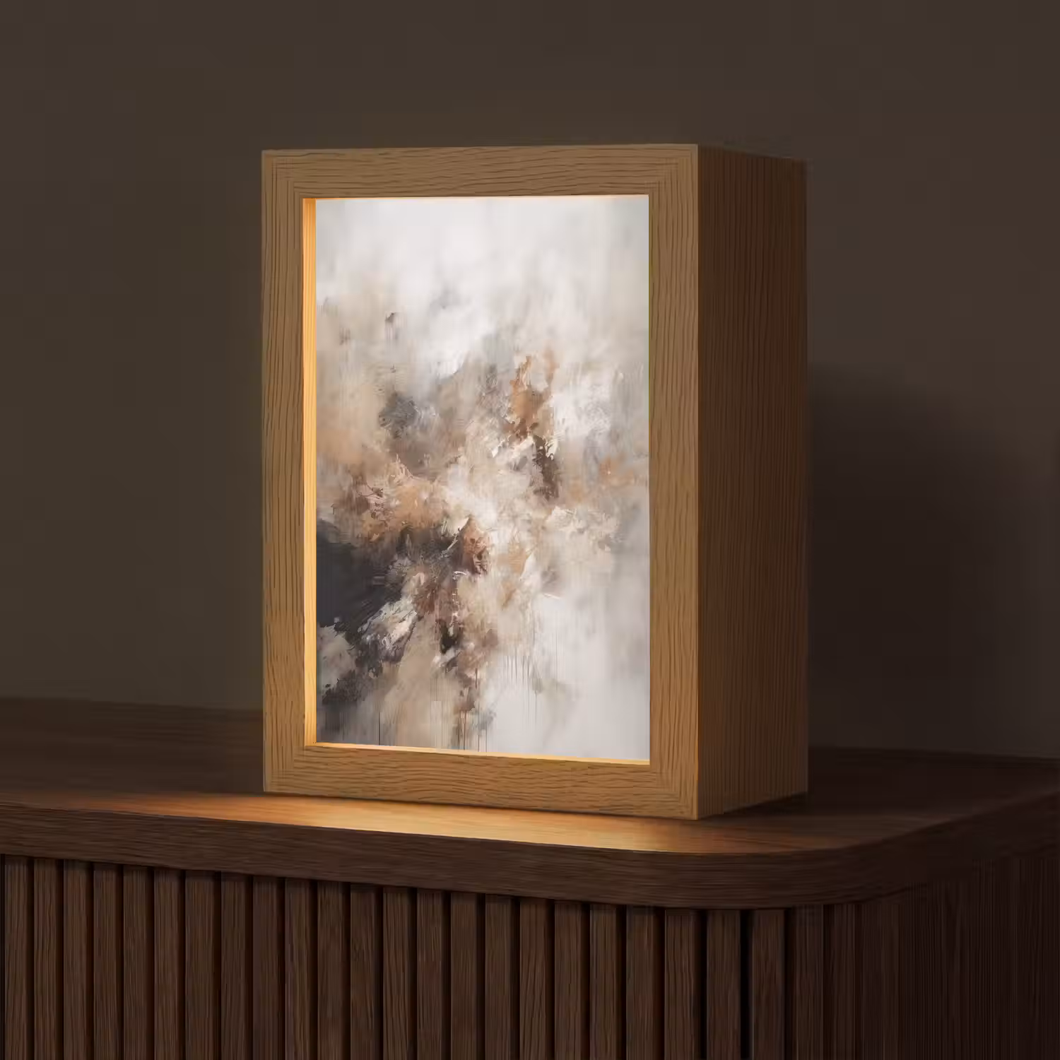 Verf - Abstract - Beige - Kunst Light Box met kabel (Tafellamp) klein -z3d_website
