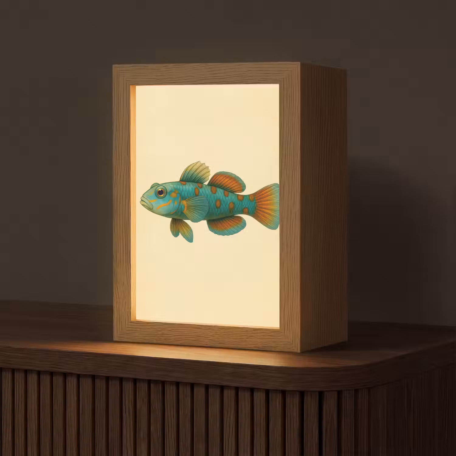 Vis - Blauw - Stippen - Schubben Light Box met kabel (Tafellamp) klein -z3d_website