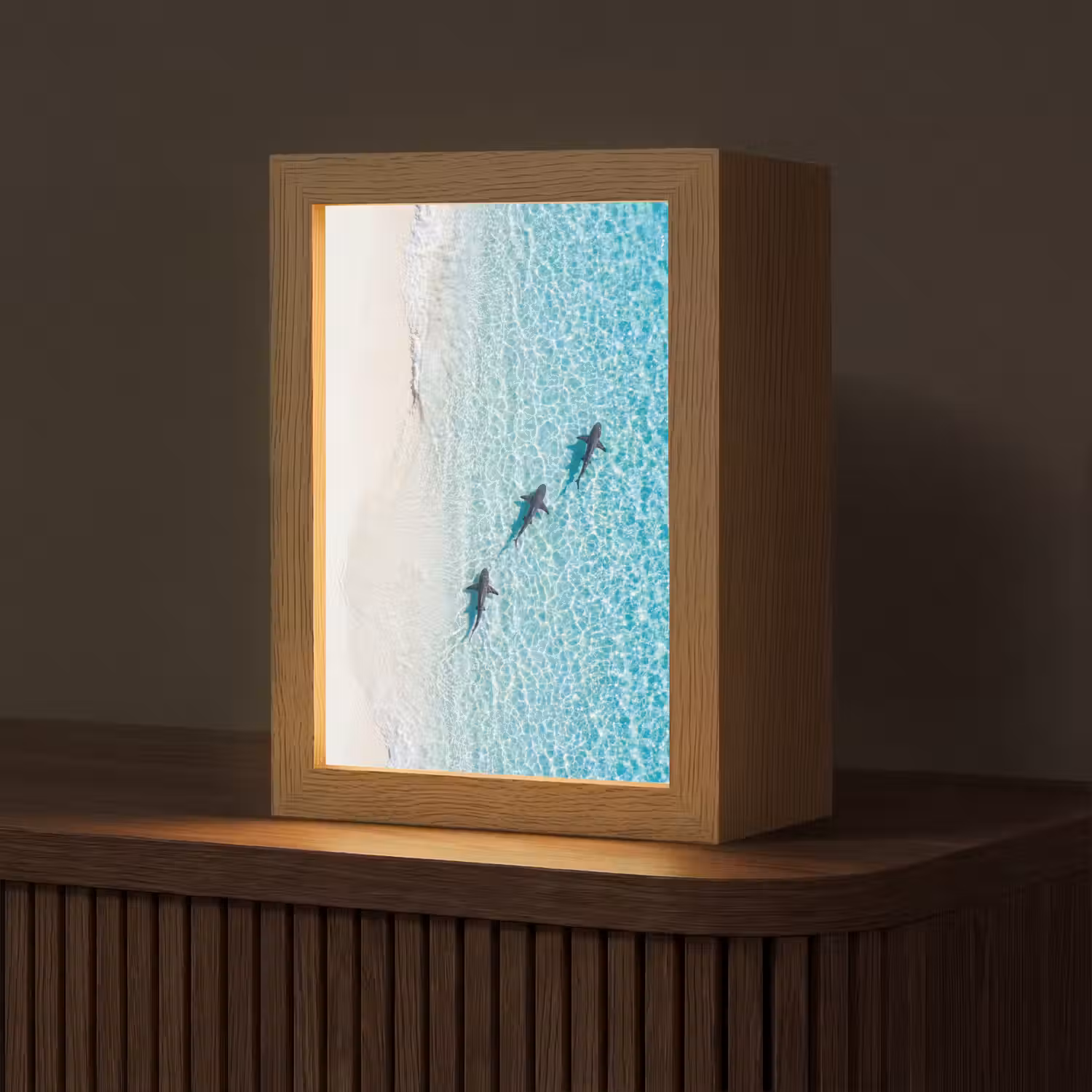 Vis - Oceaan - Strand - Turquoise - Natuur Light Box met kabel (Tafellamp) klein -z3d_website