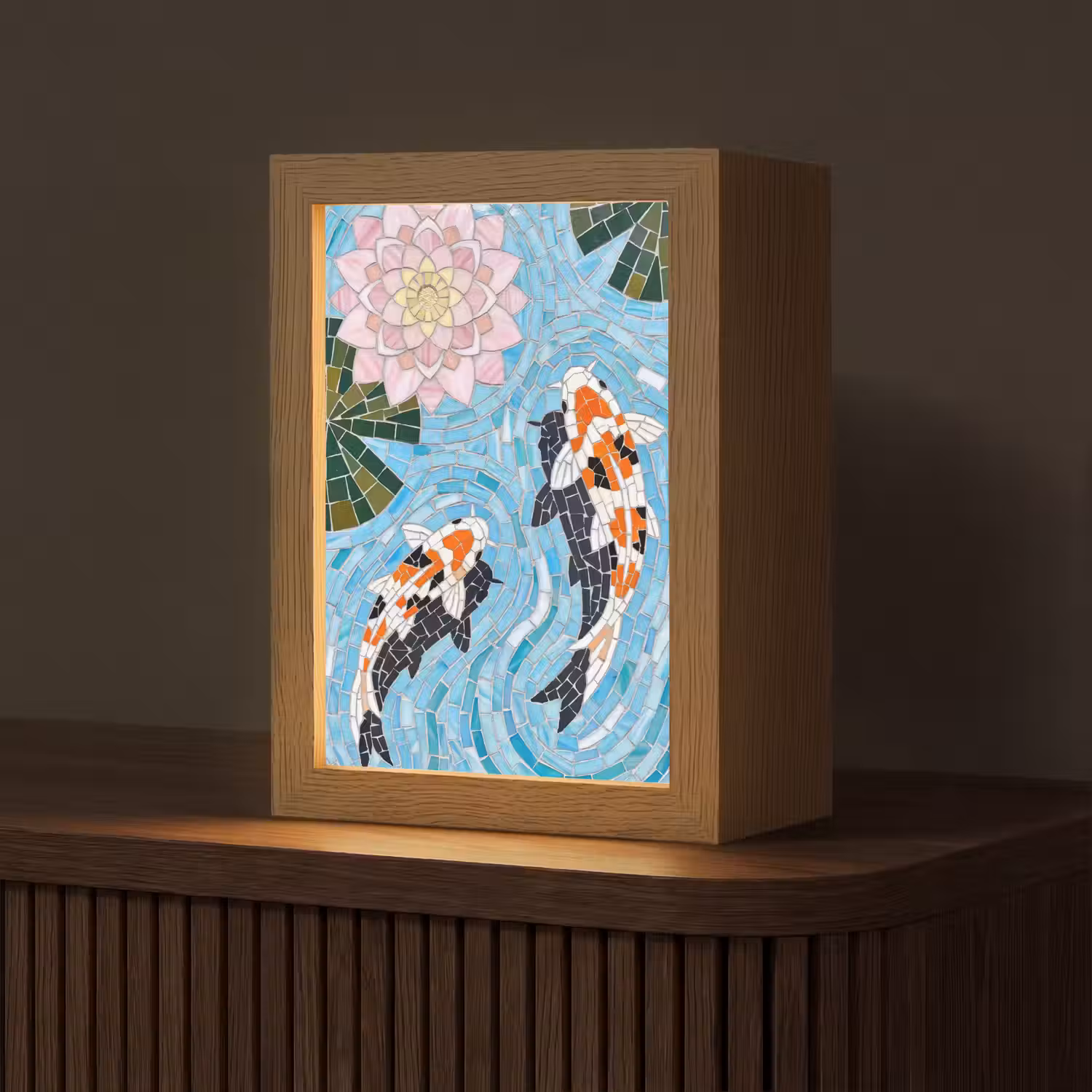 Vis - Water - Natuur - Mozaïek - Blauw Light Box met kabel (Tafellamp) klein -z3d_website