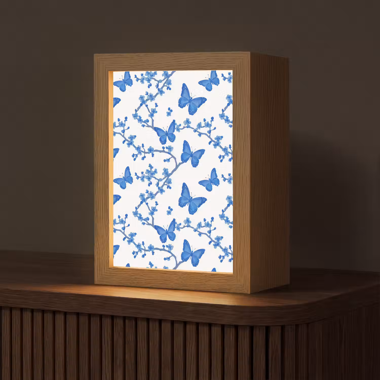 Vlinder - Bloemen - Blauw Light Box met kabel (Tafellamp) klein 925 -z3d_website