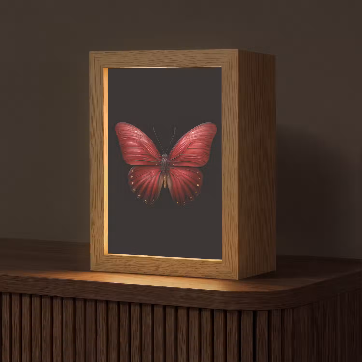 Vlinder - Rood - Minimalistisch Light Box met kabel (Tafellamp) klein -z3d_website