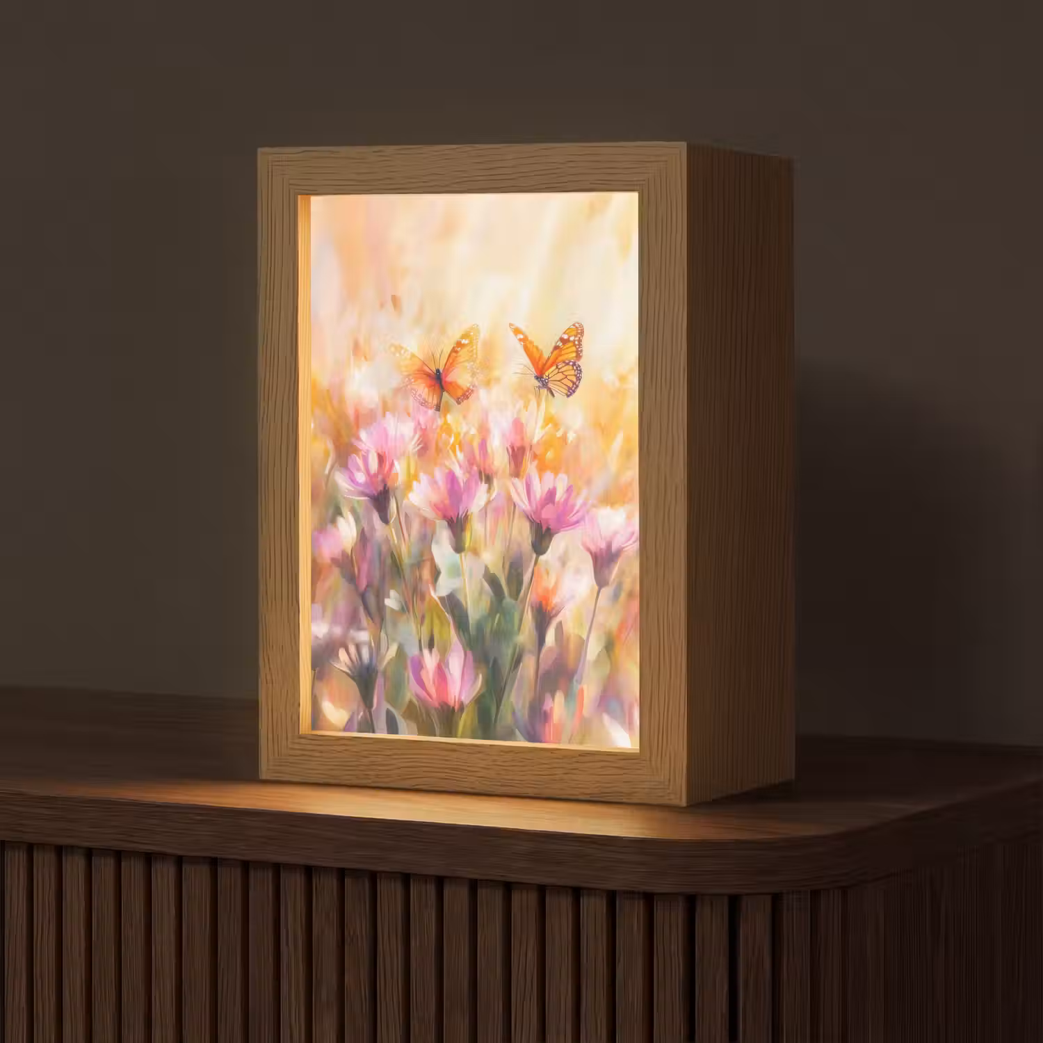 Vlinders - Oranje - Bloemen Light Box met kabel (Tafellamp) klein -z3d_website