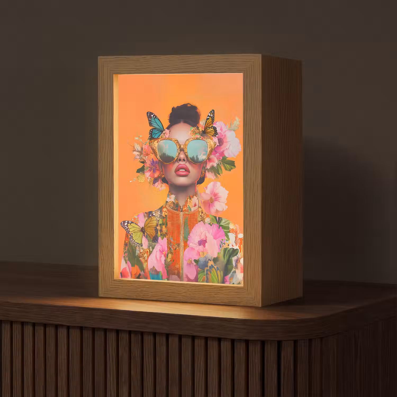Vlinders - Vrouw - Zonnebril - Kleurrijk Light Box met kabel (Tafellamp) klein -z3d_website