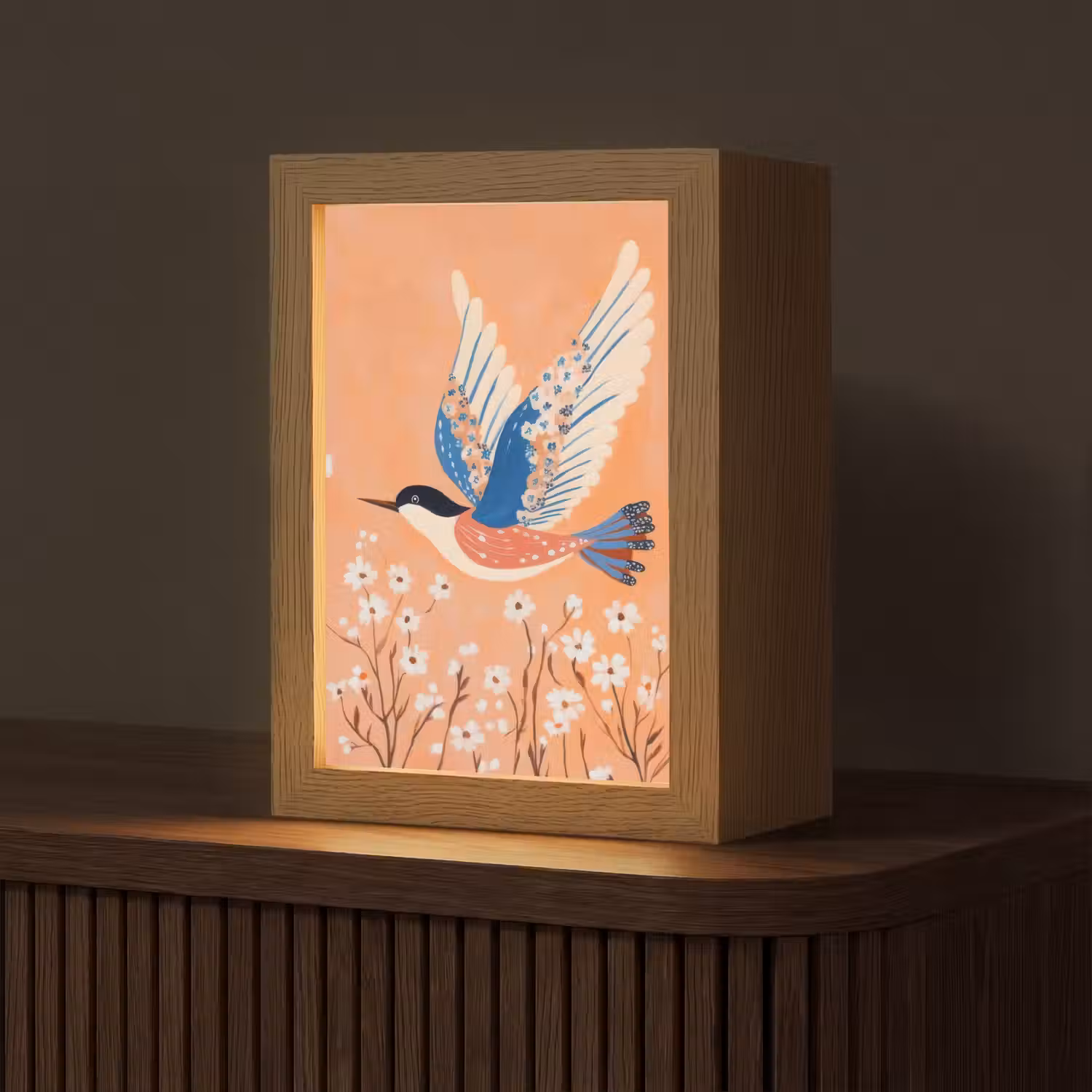 Vogel - Bloesemtakken - Warm - Kleurrijk Light Box met kabel (Tafellamp) klein -z3d_website
