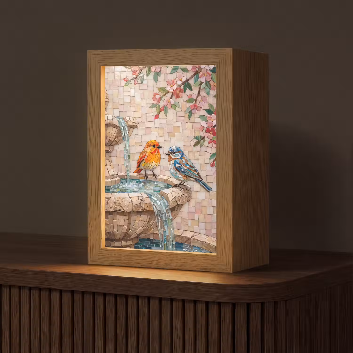 Vogel - fontein - mozaiek - kleurrijk - dieren Light Box met kabel (Tafellamp) klein -z3d_website