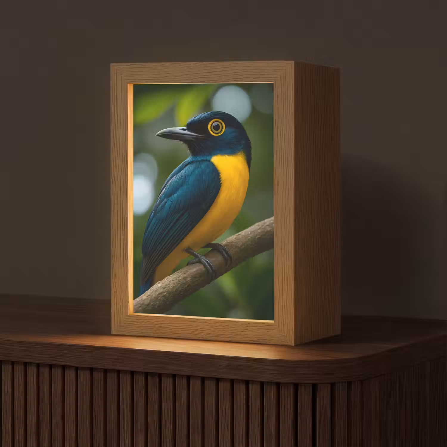 Vogel - Tak - Geel - Bladeren Light Box met kabel (Tafellamp) klein -z3d_website