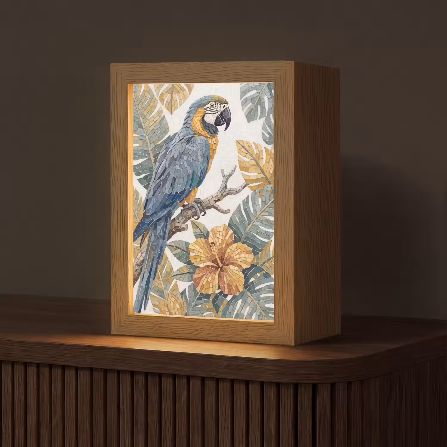 Vogel - Tak - Natuur - Mozaïek - Blauw Light Box met kabel (Tafellamp) klein -z3d_website