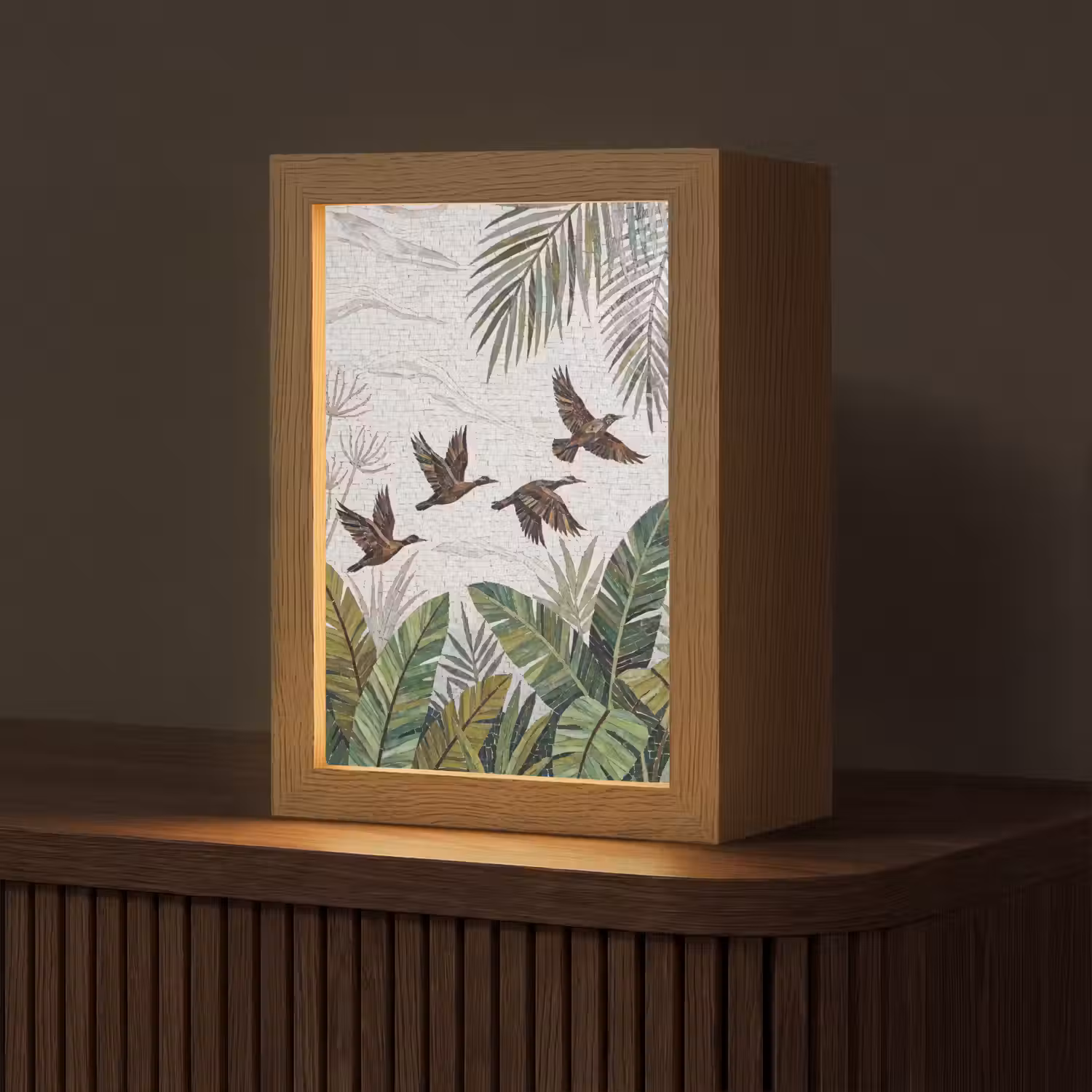 Vogel - Vliegend - Tropisch - Mozaïek - Groen Light Box met kabel (Tafellamp) klein -z3d_website