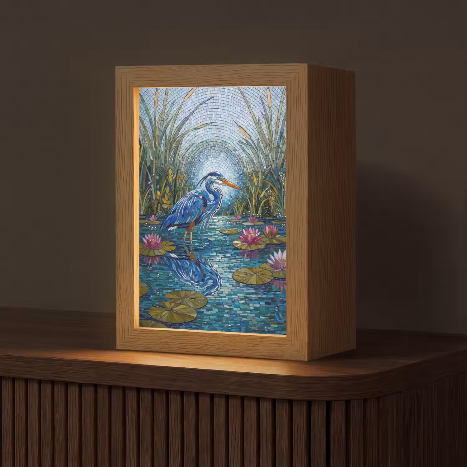Vogel - Water - Natuur - Abstract - Blauw Light Box met kabel (Tafellamp) klein -z3d_website