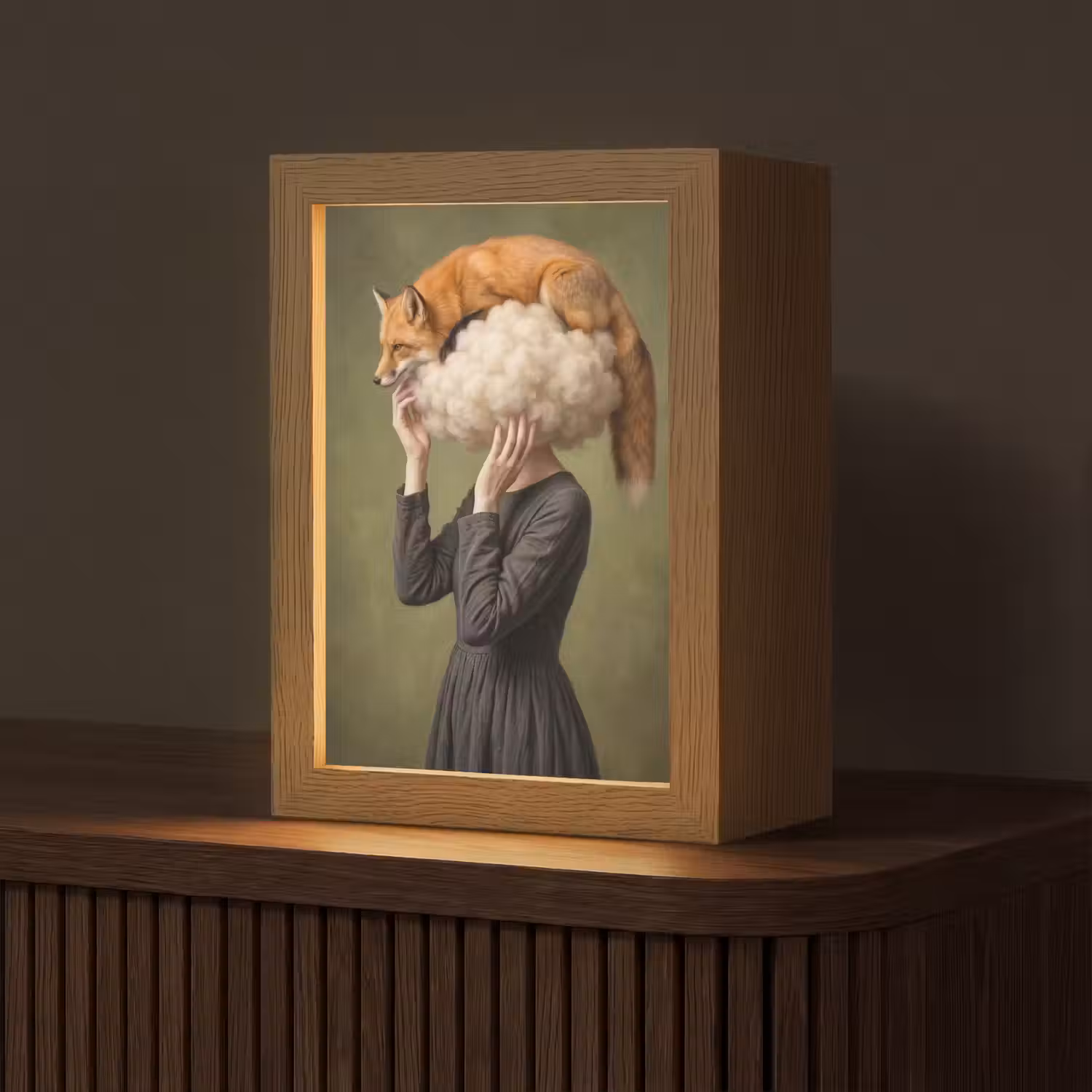Vos - Surrealistisch - Groen Light Box met kabel (Tafellamp) klein -z3d_website