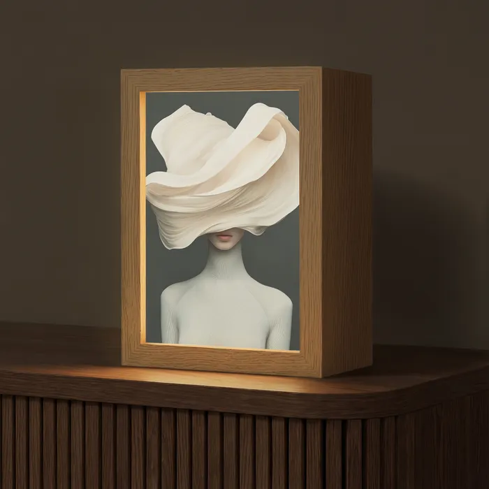 Vrouw - Beige - hoed Light Box met kabel (Tafellamp) klein -z3d_website