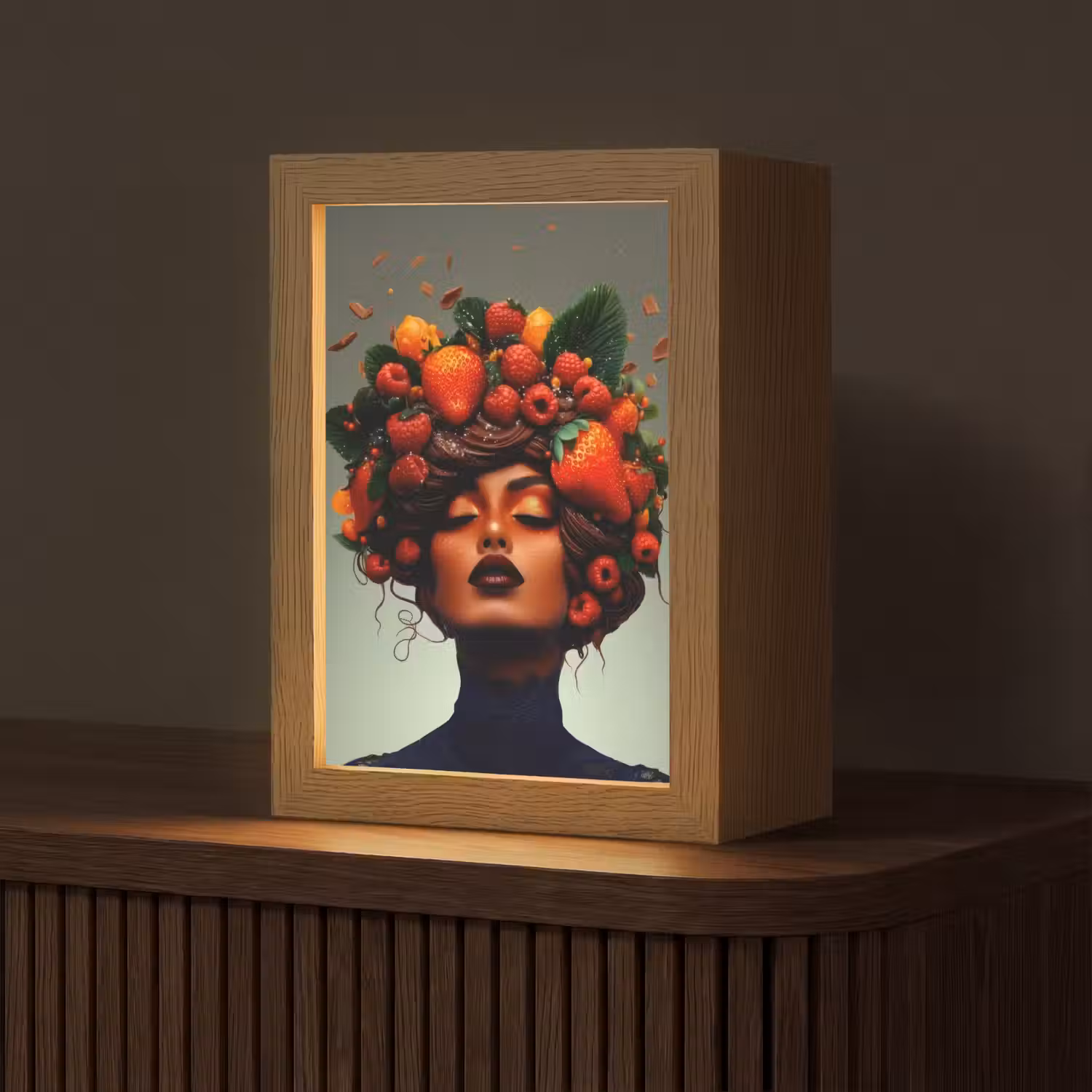Vrouw - Chocolade - Frambozen - Aardbeien - Koekjes Light Box met kabel (Tafellamp) klein -z3d_website