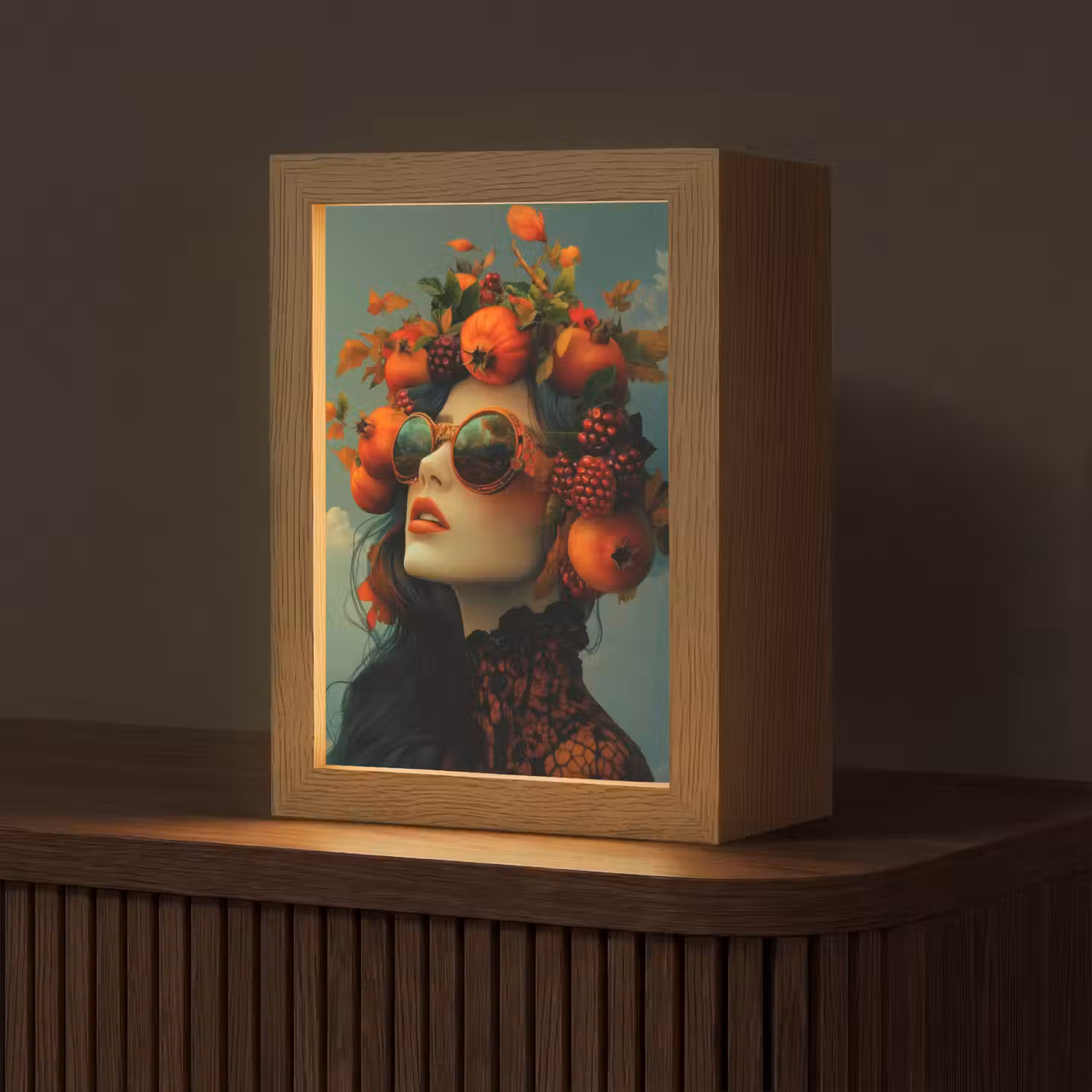 Vrouw - Granaatappel - Herfst - Zonnebril Light Box met kabel (Tafellamp) klein -z3d_website