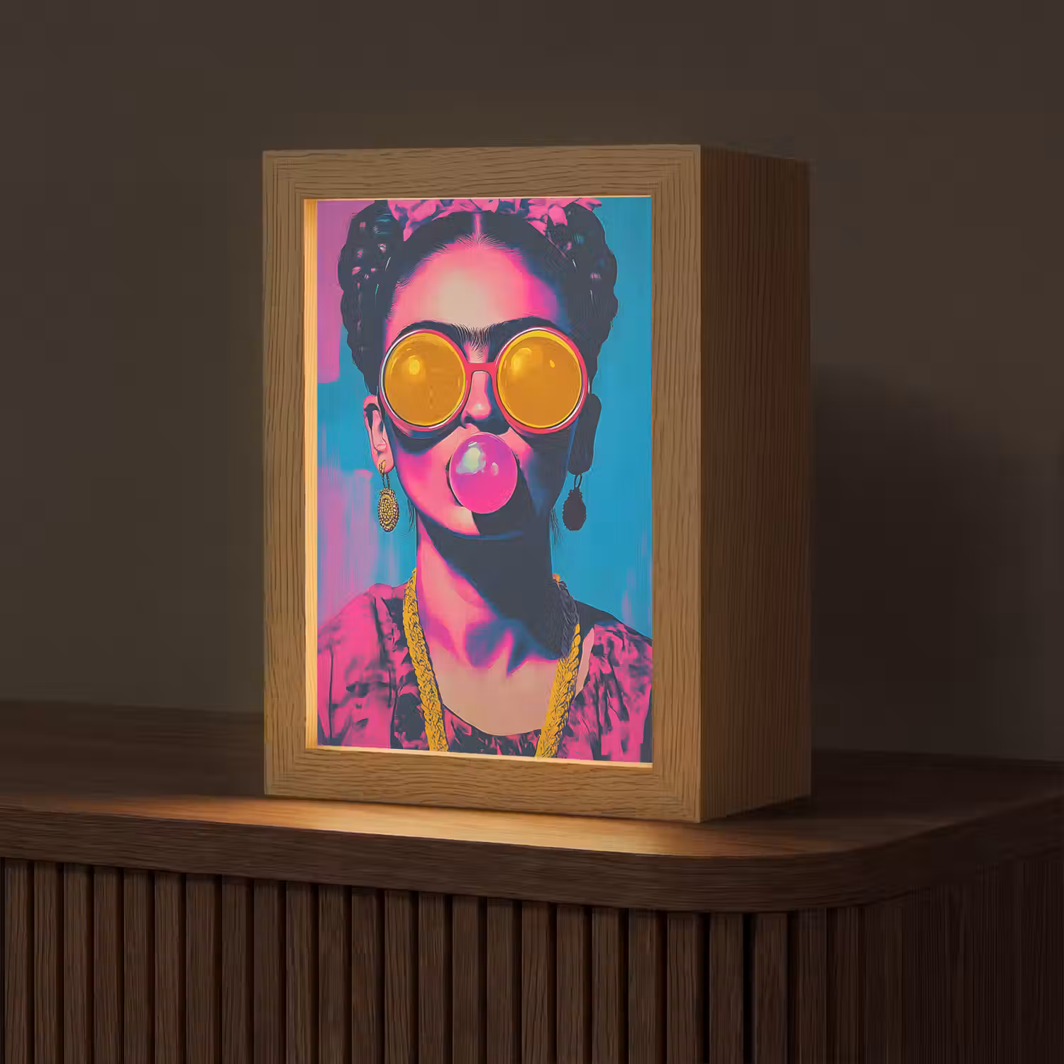 Vrouw - Kauwgom - Zonnebril - Oranje Light Box met kabel (Tafellamp) klein -z3d_website