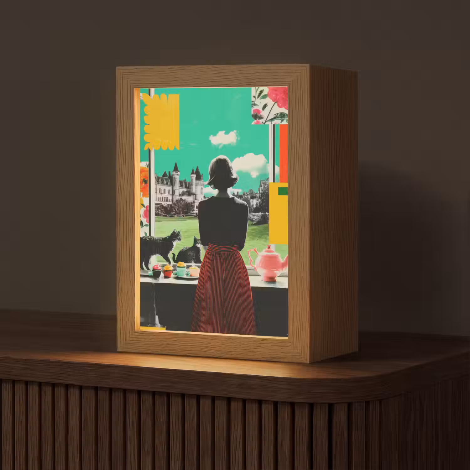 Vrouw - Keuken - Katten - Doorkijk Light Box met kabel (Tafellamp) klein -z3d_website
