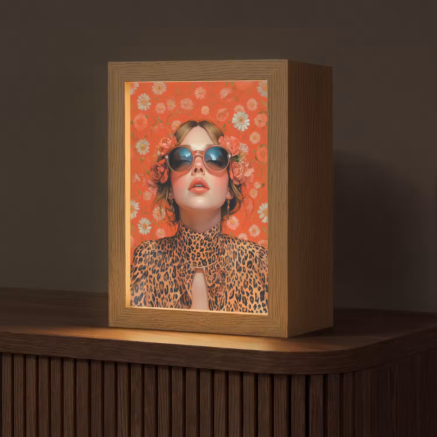 Vrouw - Kleurrijk - Dierenprint - Bloemen Light Box met kabel (Tafellamp) klein -z3d_website